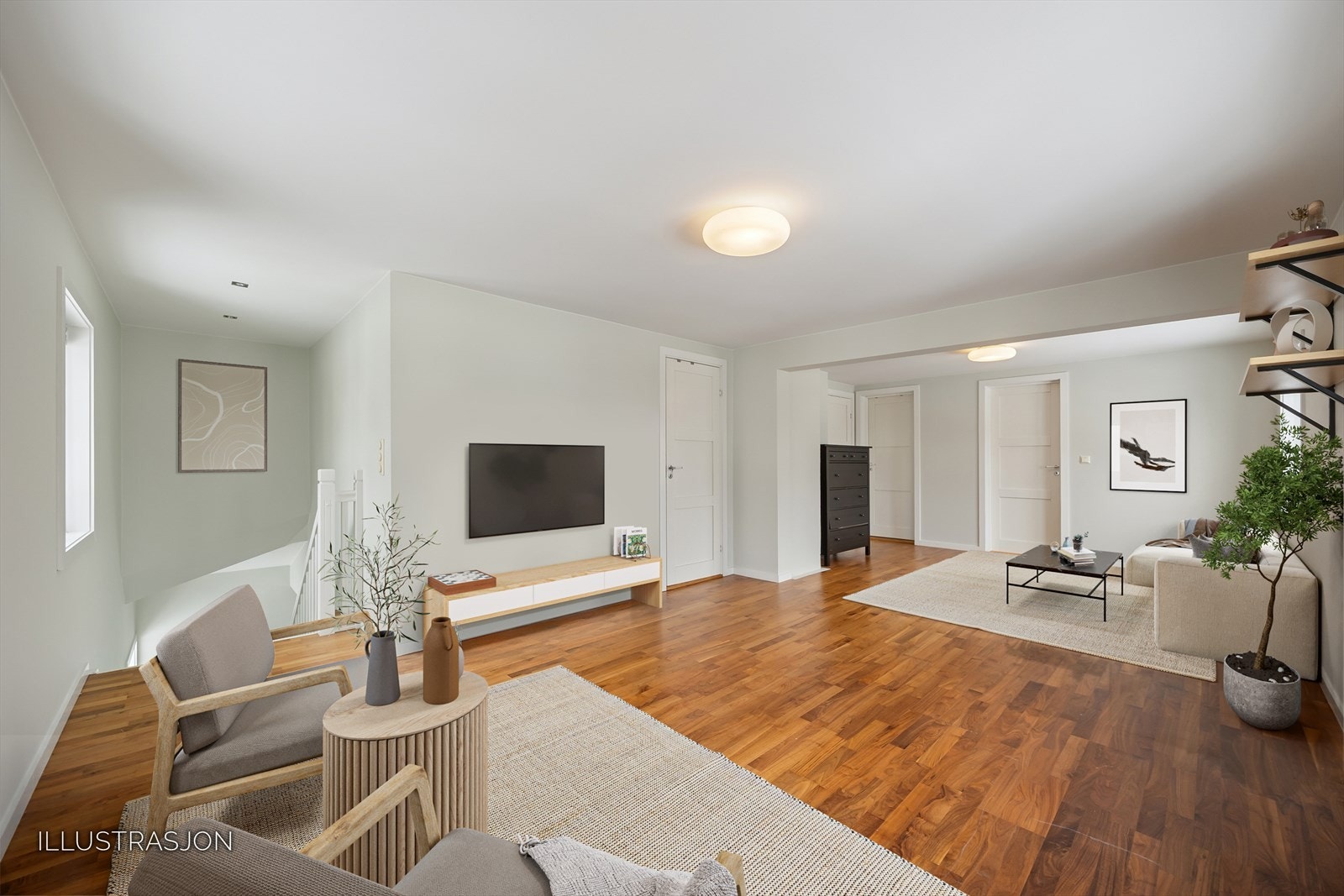 I andre etasje finner du en romslig stue som kan brukes som både TV-rom, lekeområde eller et sosialt samlingspunkt. Galleribilde