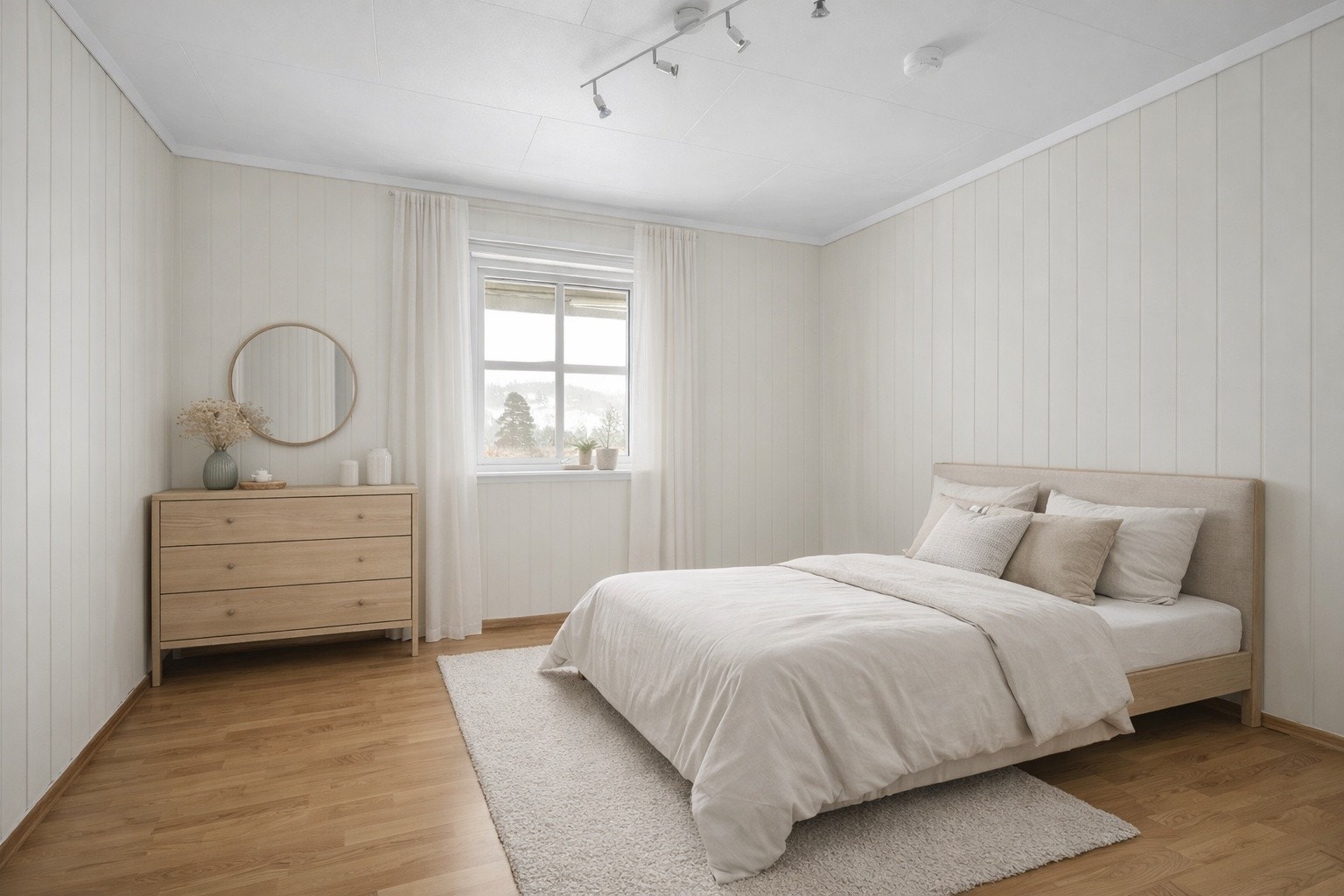 Romslig hovedsoverom med god plass til dobbtseng og annet naturlig møblement. (Bildet er digitalt innredet og avvik kan forekomme) Galleribilde