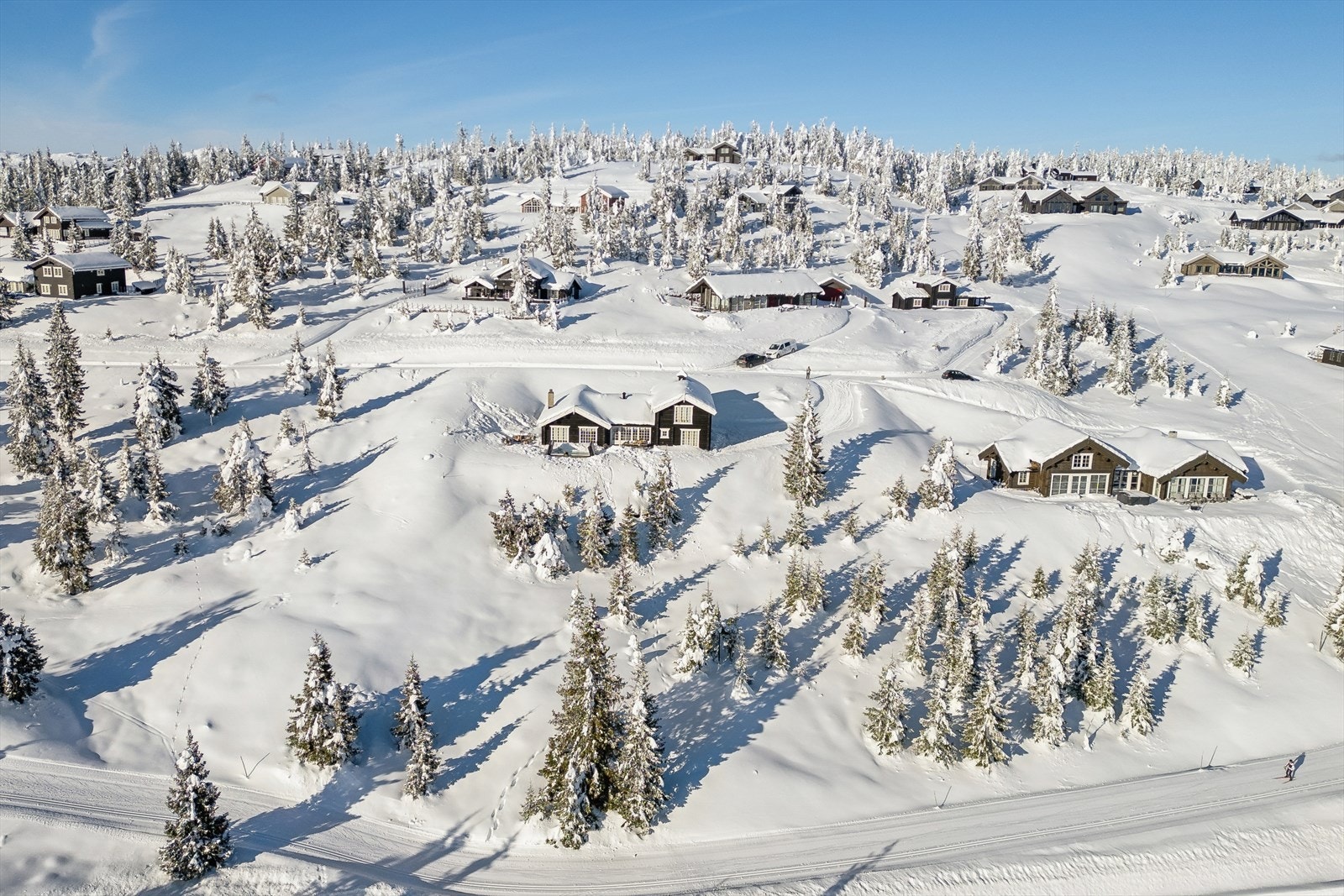 Skiløypa går rett nedenfor hytta. Galleribilde