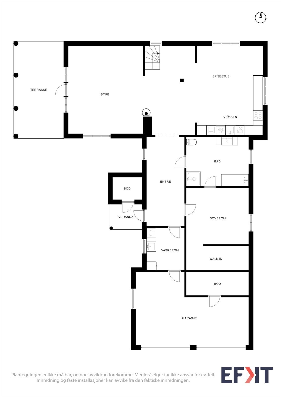 Første etasje har en gjennomtenkt planløsning med en åpen sosial sone og en privat soveromsavdeling. Galleribilde