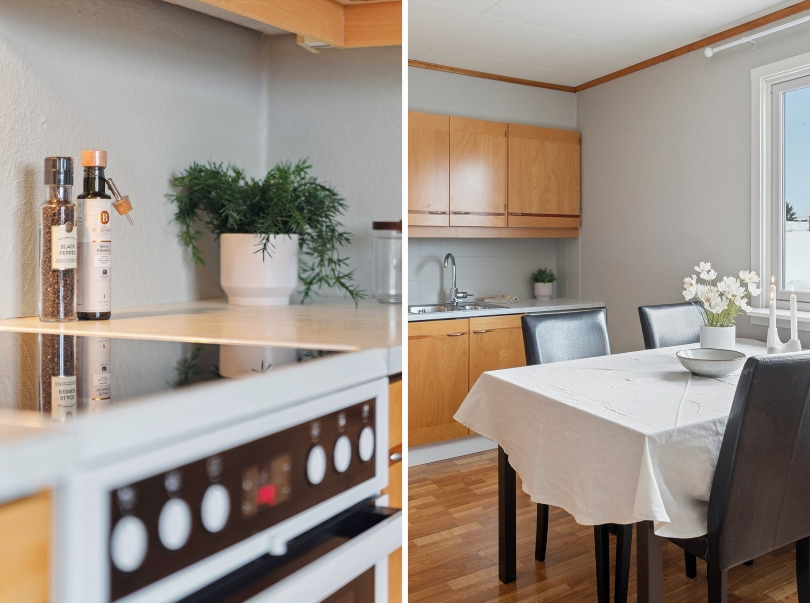 Av hvitevarer er det kjøl/fryseskap, oppvaskmaskin og komfyr med induksjonsplatetopp. Galleribilde