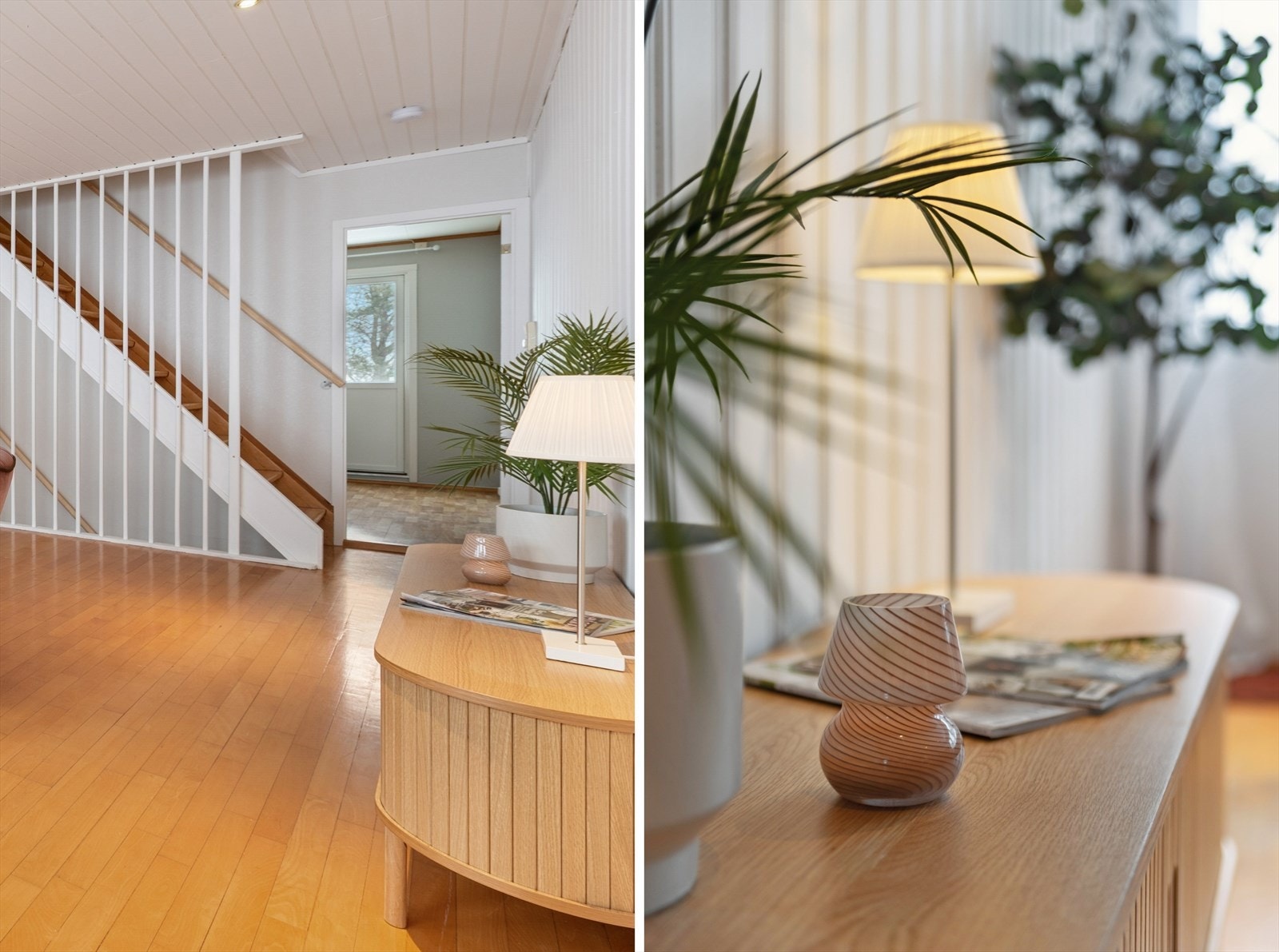 Detaljer fra boligen. Parkett og malt panel. Galleribilde