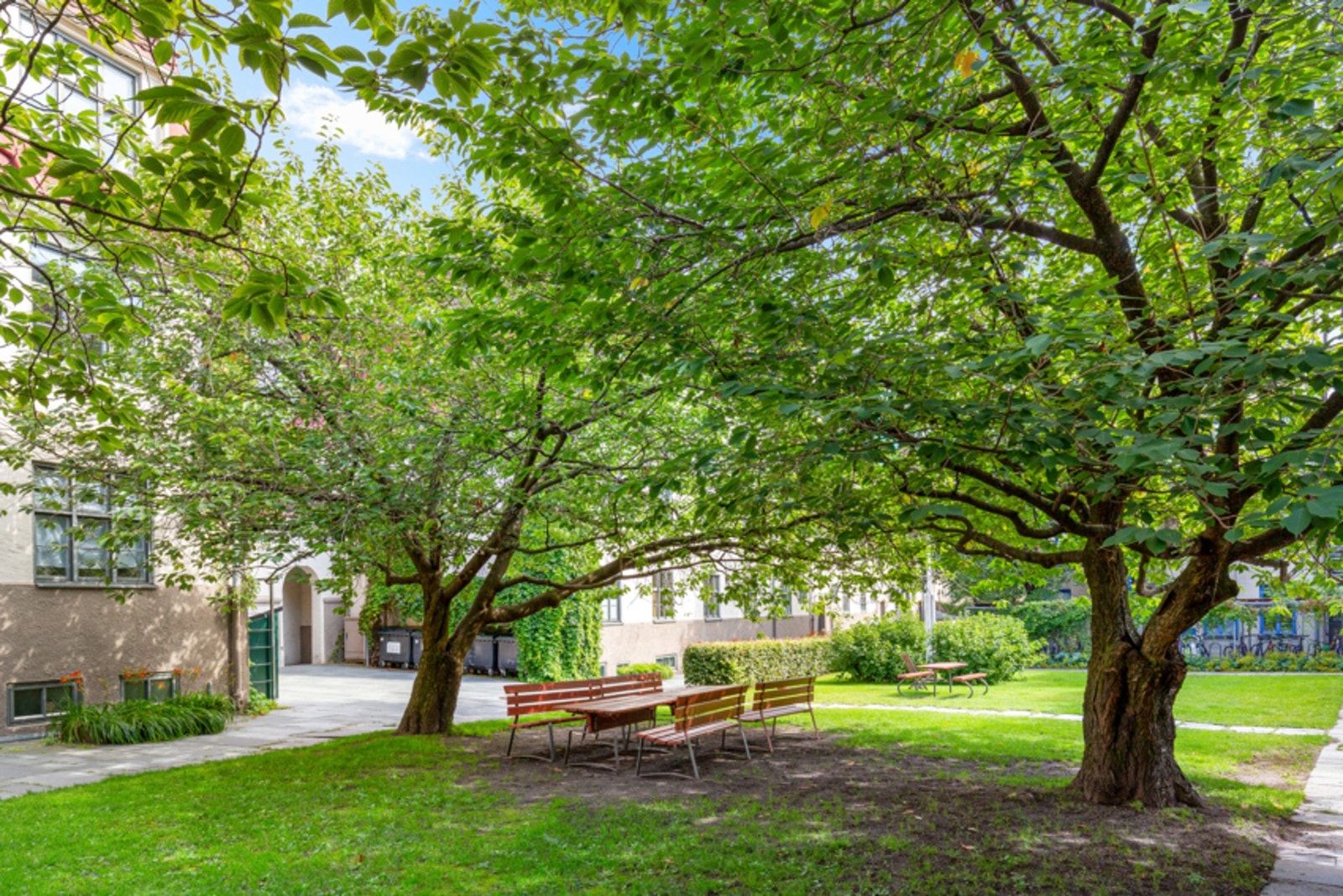 Det skjermede gårdsrommet er parkmessig opparbeidet. (Arkivbilde) Galleribilde