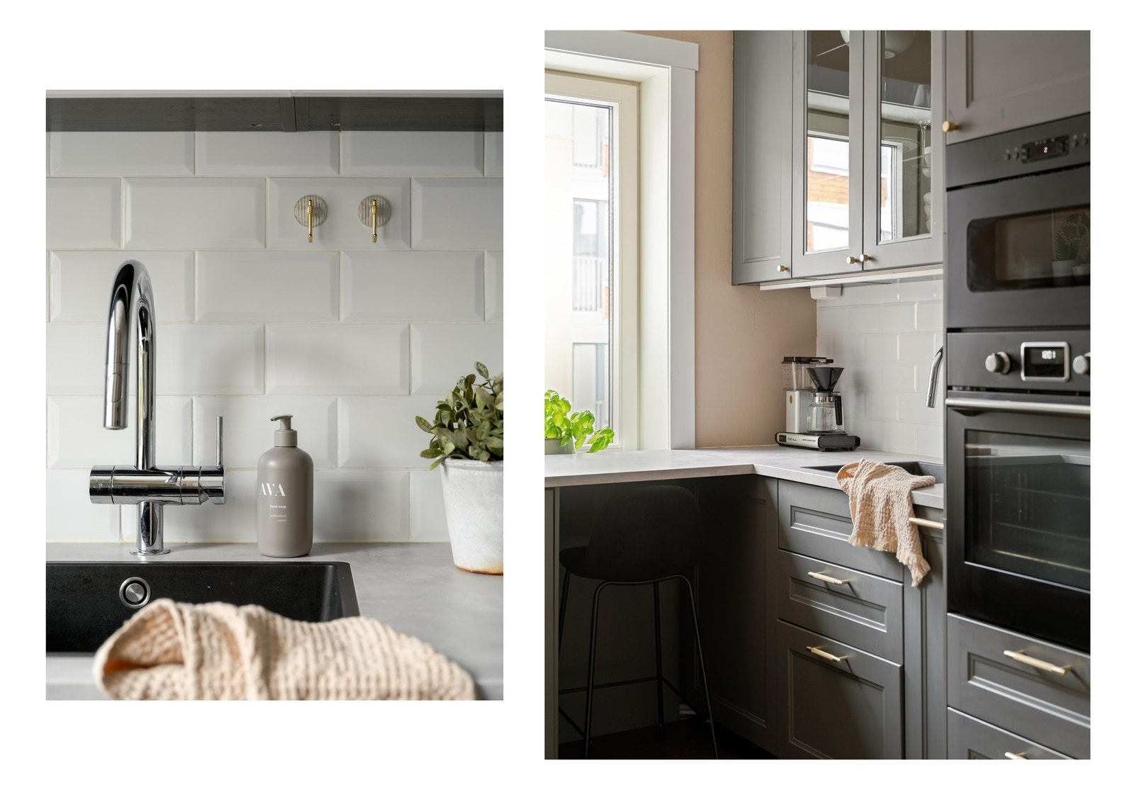 Innredningen består av profilerte fronter, laminat benkeplater og integrerte hvitevarer. Galleribilde