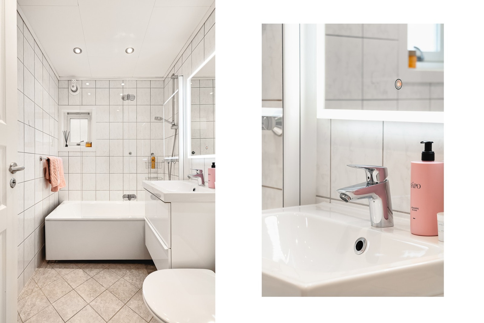 Helfliset og lyst baderom med varmekabler i gulv Galleribilde