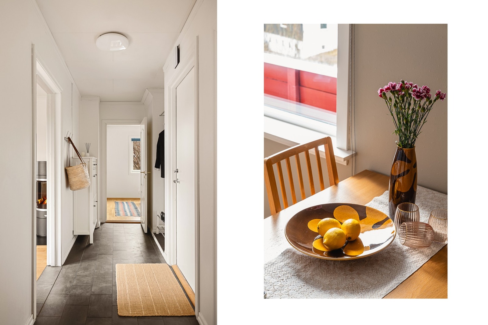 Videre fra den fliselagte entreen/gang tar du deg enkelt til det andre soverommet. Galleribilde