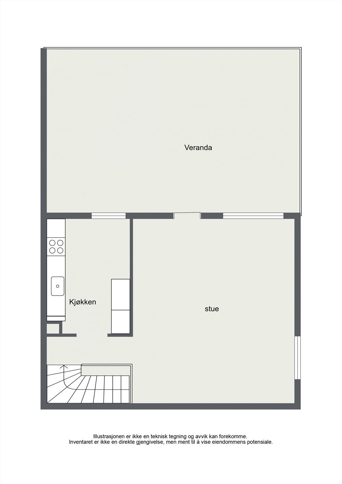 Andre etasje er boligens sosiale sone, med stue og kjøkken på totalt 42 m². Galleribilde