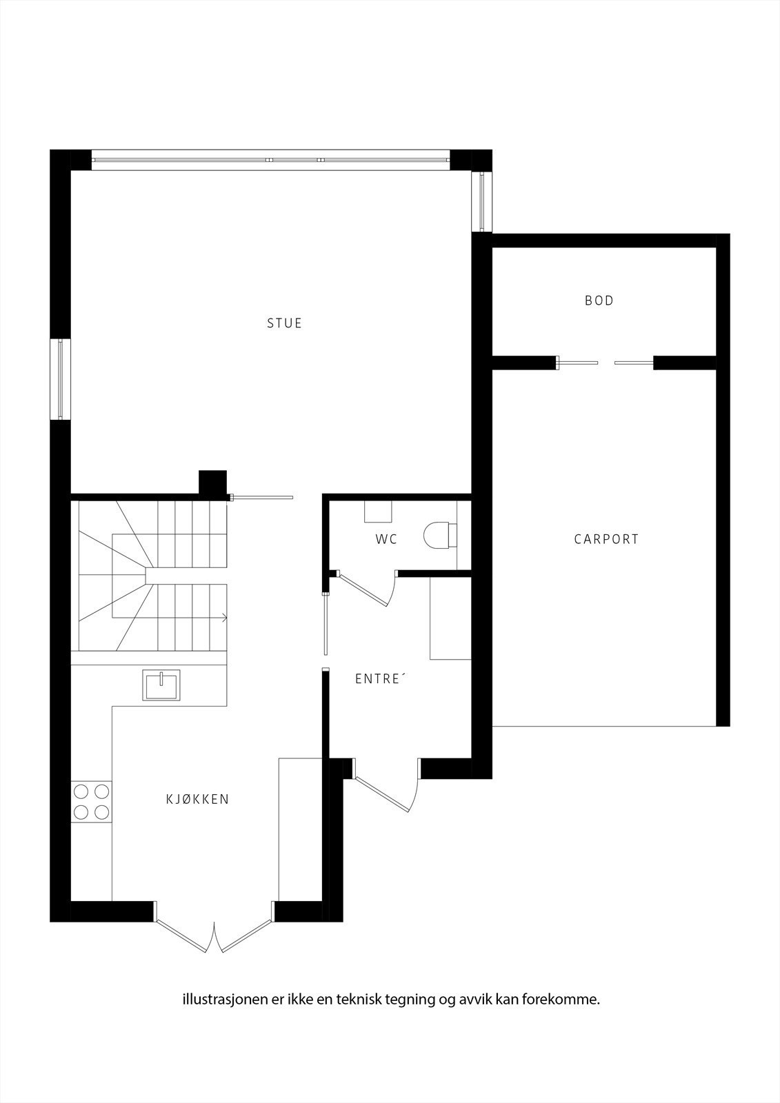 1.etasje: Inngang til hoveddel i midtetasjen, fra carport. Sokkel har også egen inngang. Galleribilde
