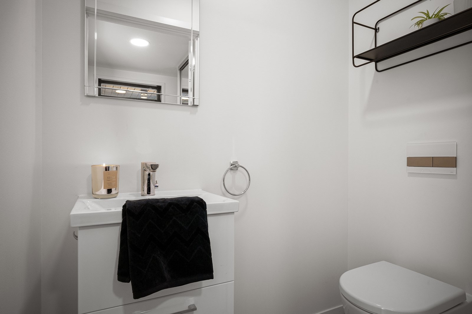 Gjestetoalett tilbaketrukket fra sosiale soner. Berøringsfri krane. Meget praktisk. Galleribilde