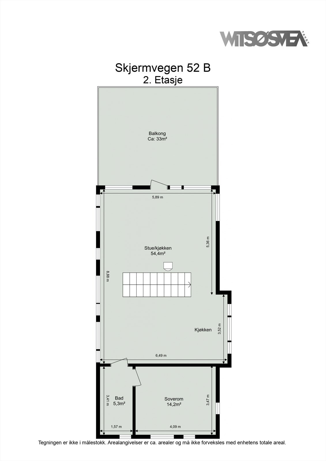 Andre etasje rommer en åpen stue- og kjøkkenløsning, hovedsoverom og bad. Galleribilde