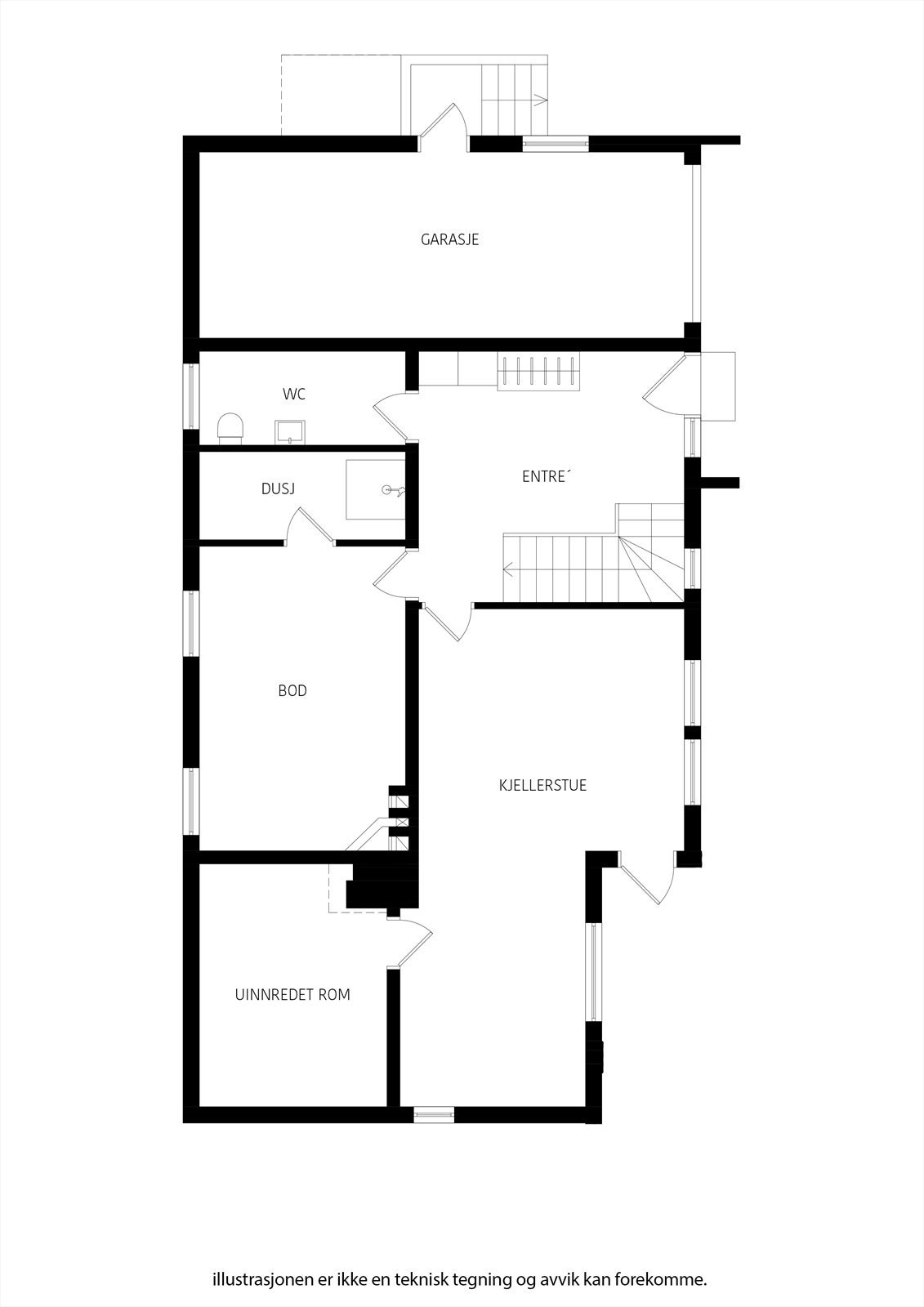 Sokkeletasjen har gode oppholdsrom og et ekstra baderom, samt lagring. Galleribilde