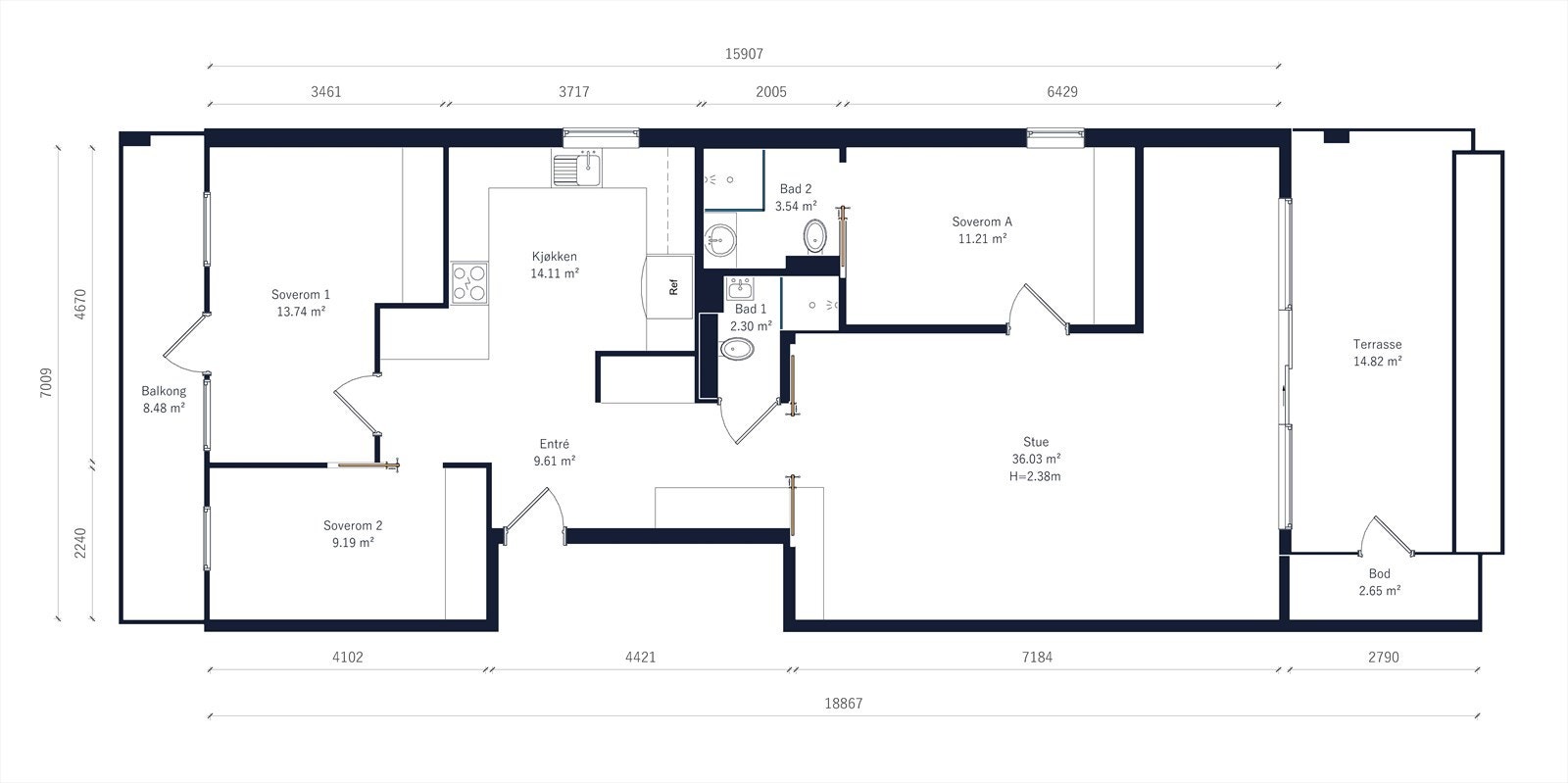 Alternativ plantegning med ekstra soverom Galleribilde