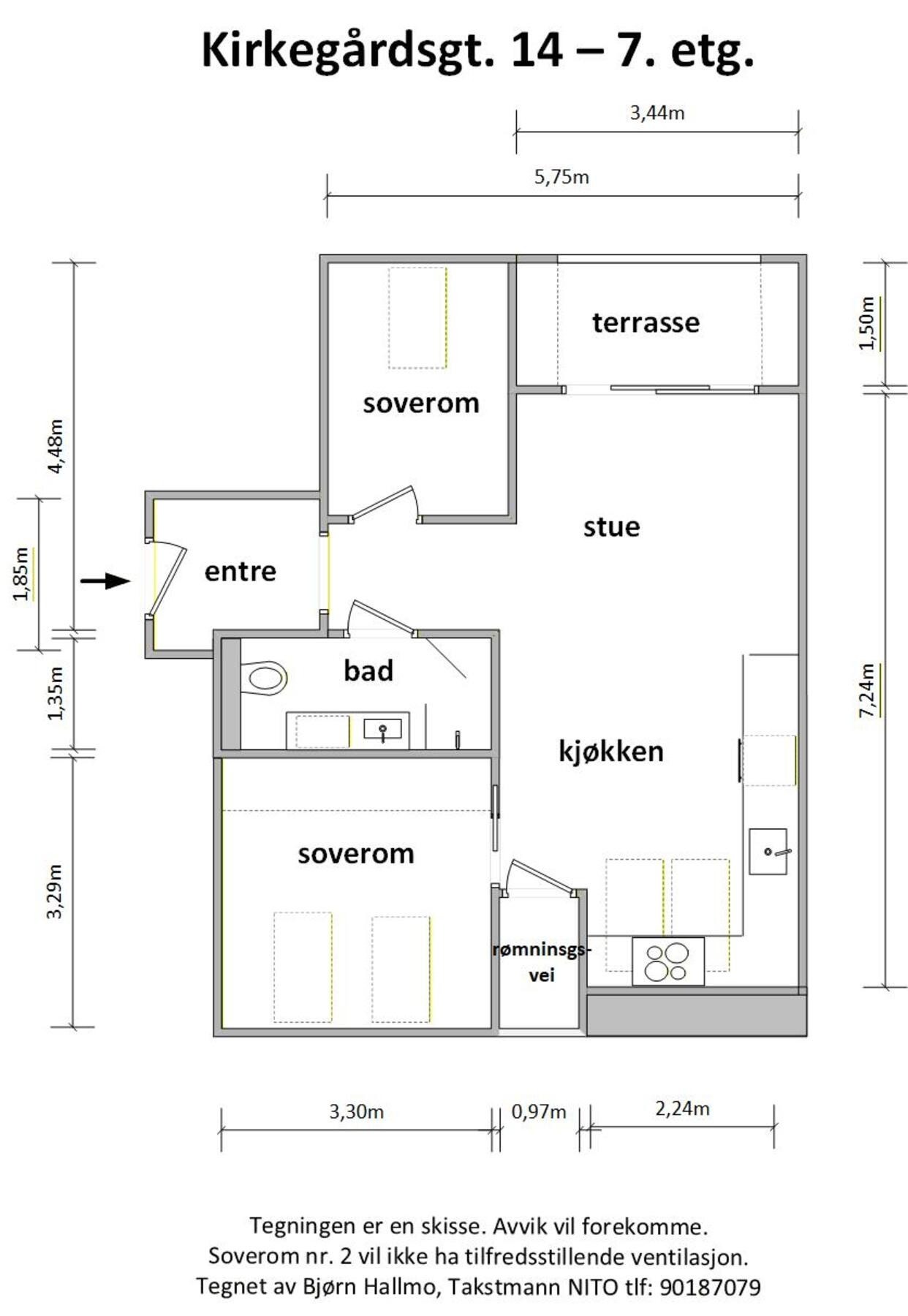 Alternativ plantegning som 3-roms Galleribilde