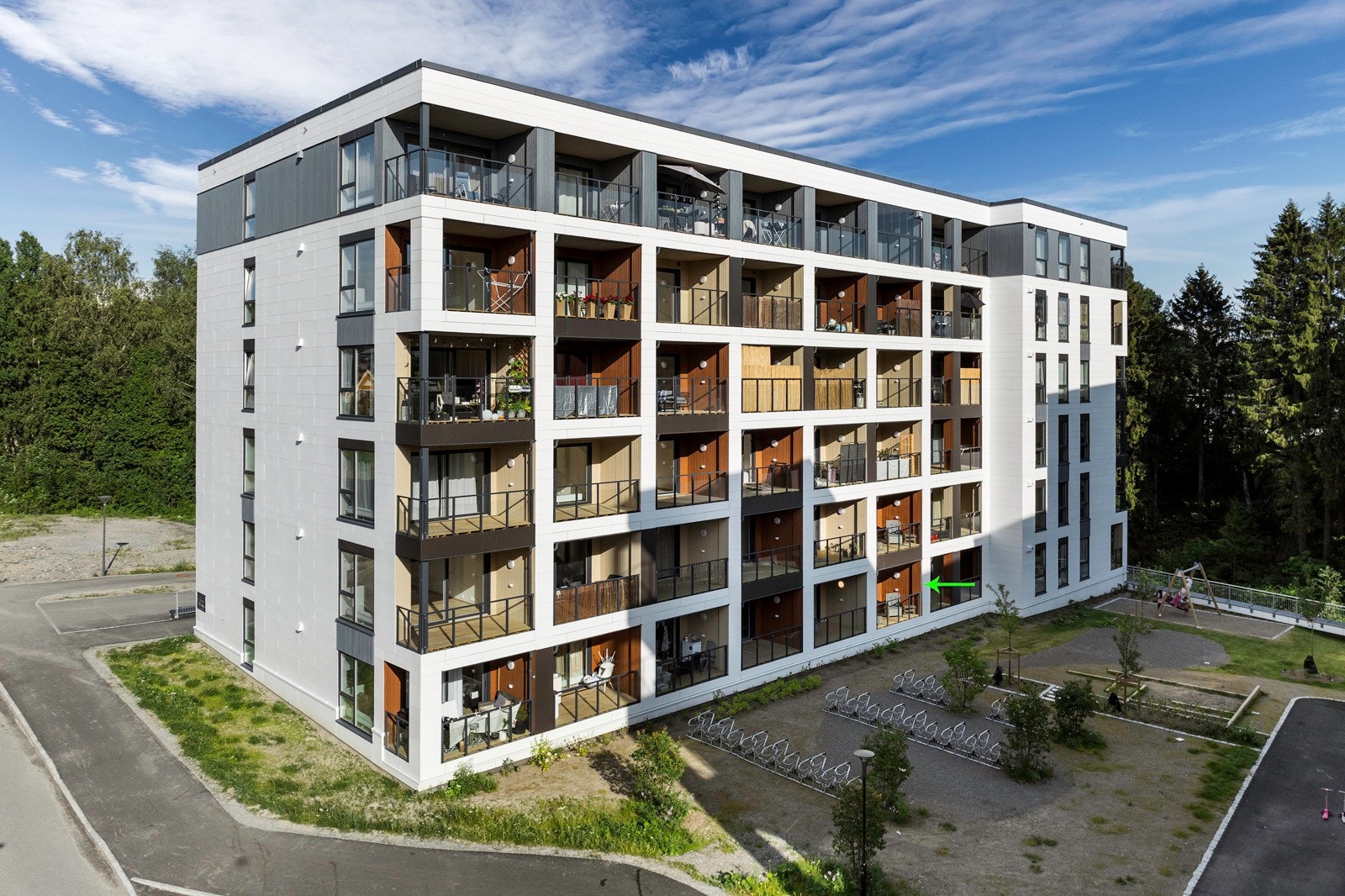 Bygg J består av 60 boligenheter, nyoppført i 2024 Galleribilde