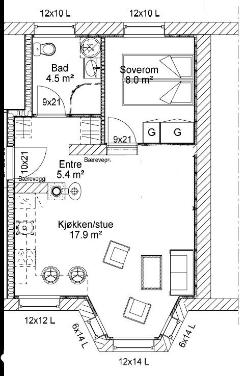 Planløsning (Bare for illustrasjon) Mål og vegger kan avvike noe. Galleribilde