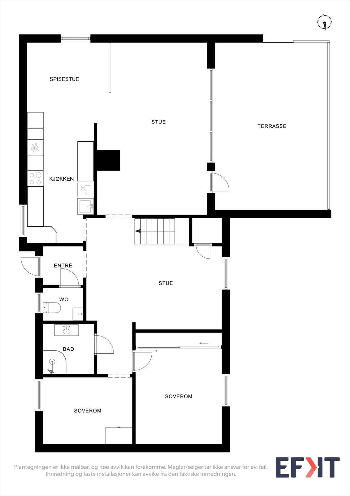 Hovedetasjen har en god romfordeling som samler de sosiale sonene og to soverom. Galleribilde