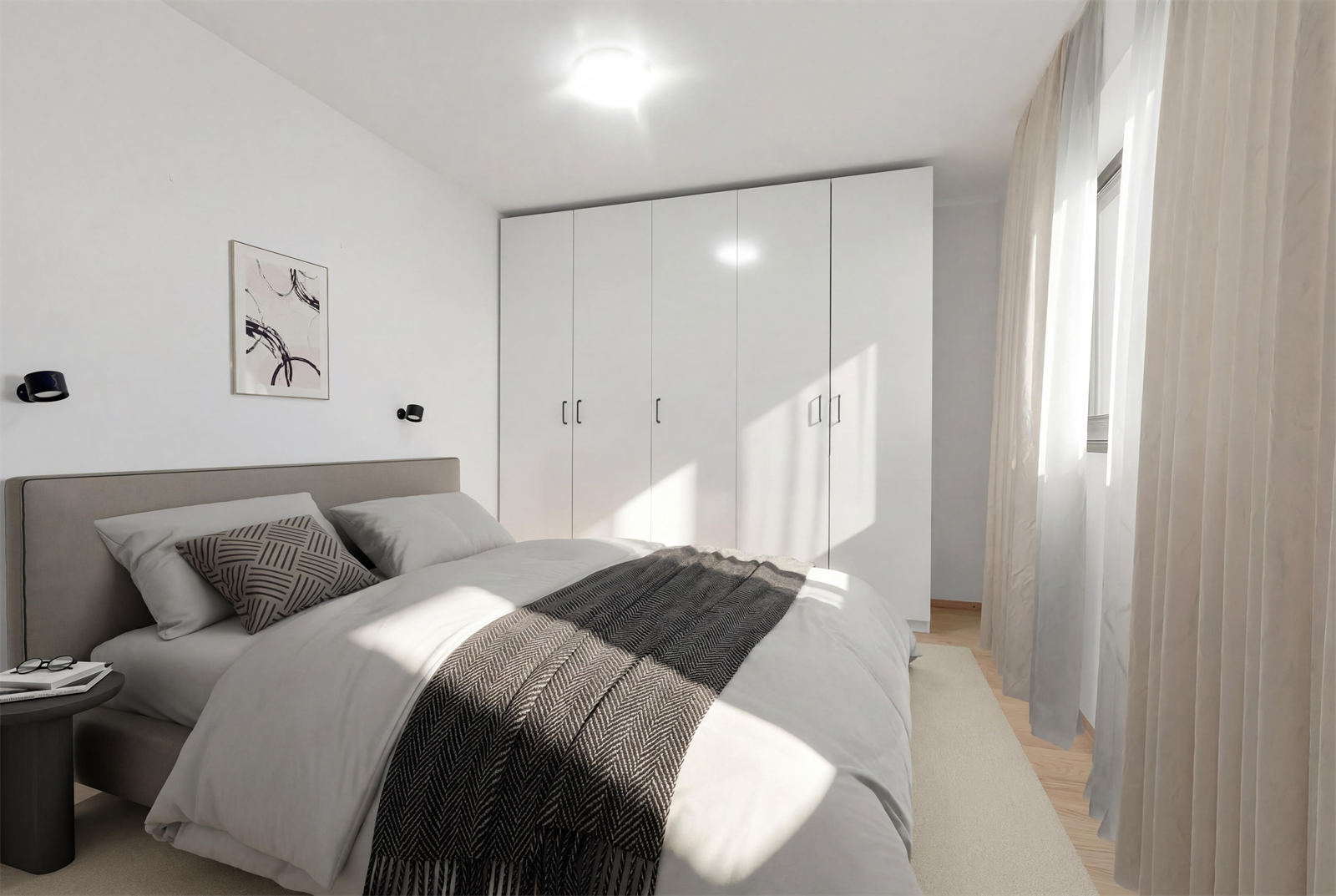 Hovedsoverom med god plass til dobbeltseng og garderobeskap(digital styling) Galleribilde