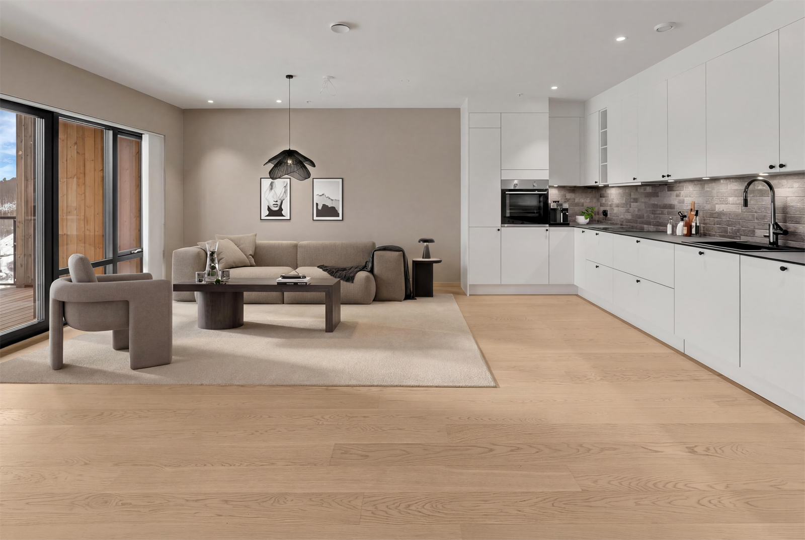 Stue med åpen stue/kjøkkenløsning(digital styling) Galleribilde