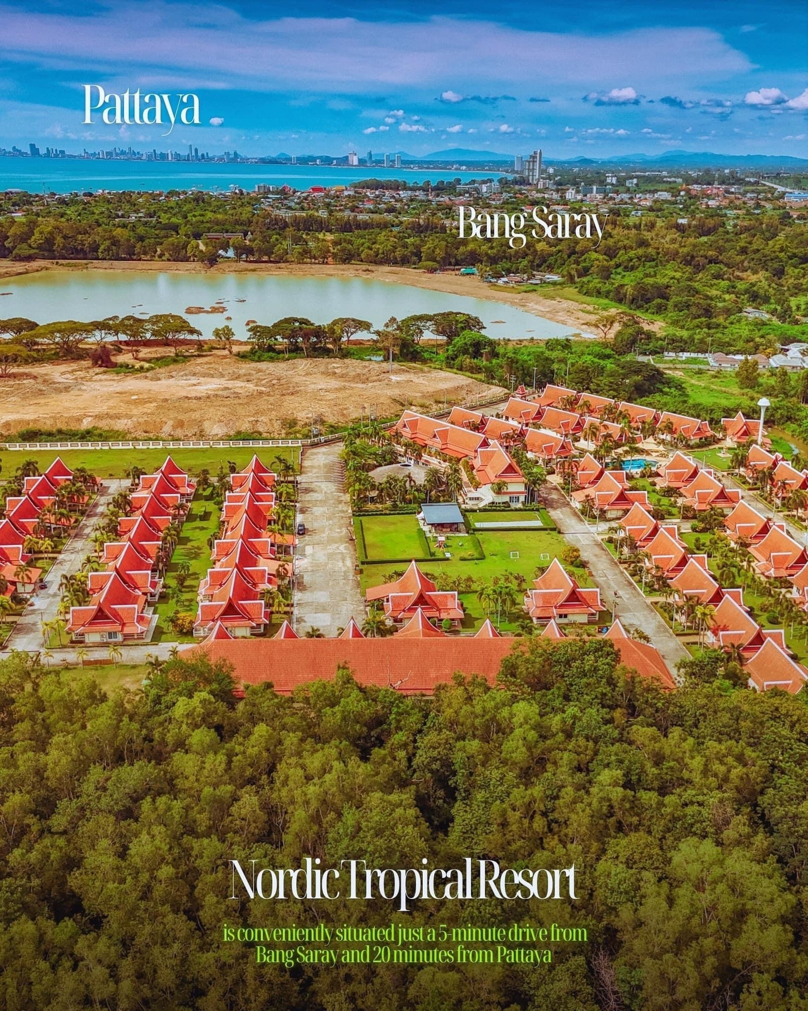 Nordic Tropical Resort lokalisering i forhold til Bang Sarey, sjø-strender og Jomtien. Galleribilde