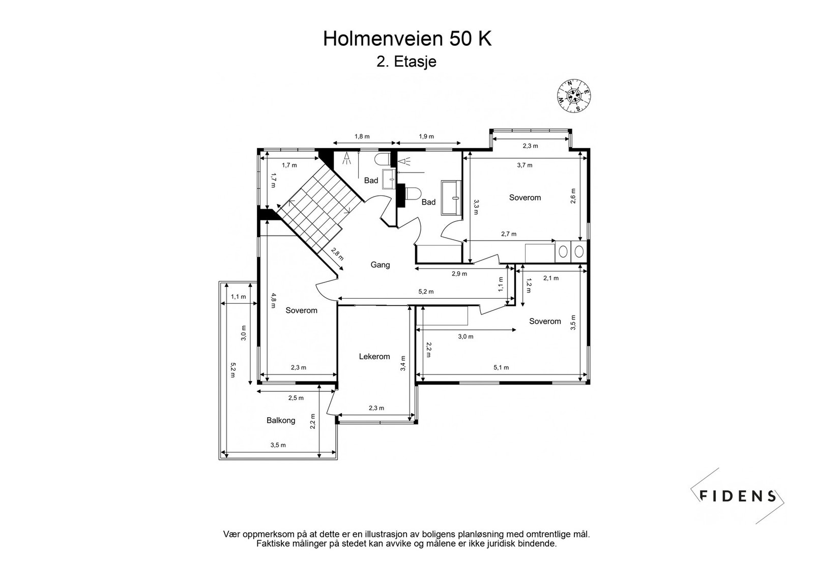 2 ETASJE: inneholder gang, tre soverom, to baderom, lekerom/loftstue og balkong Galleribilde