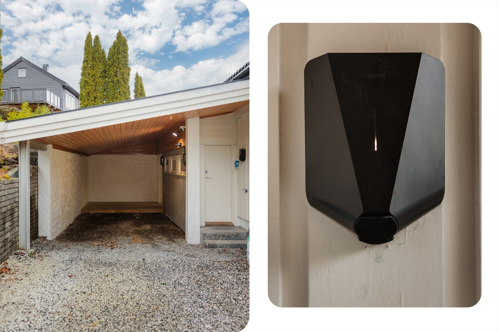 Det er installert el-billader ved carport Galleribilde