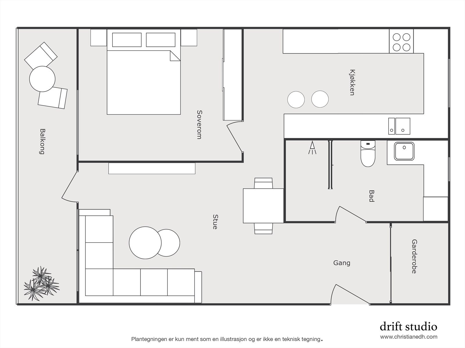 - Plantegning. I tillegg disponerer leiligheten en ekstern bod - Galleribilde