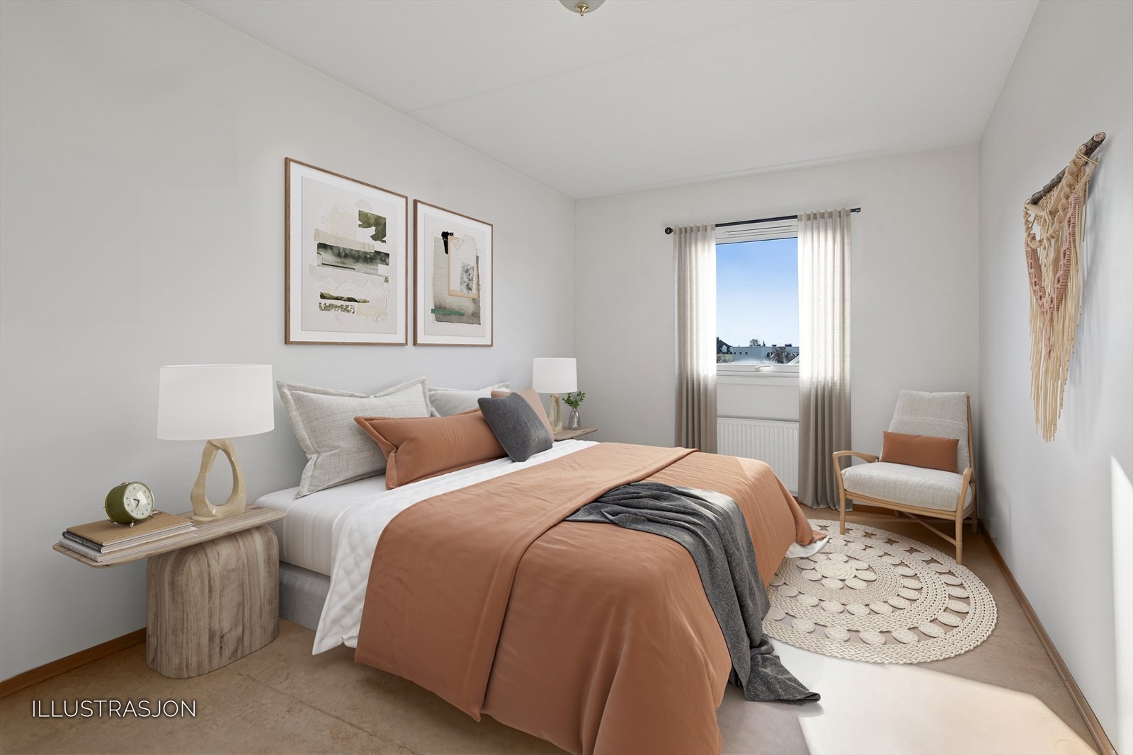 Romslig soverom med garderobeskap (Digitalt stylet). Galleribilde