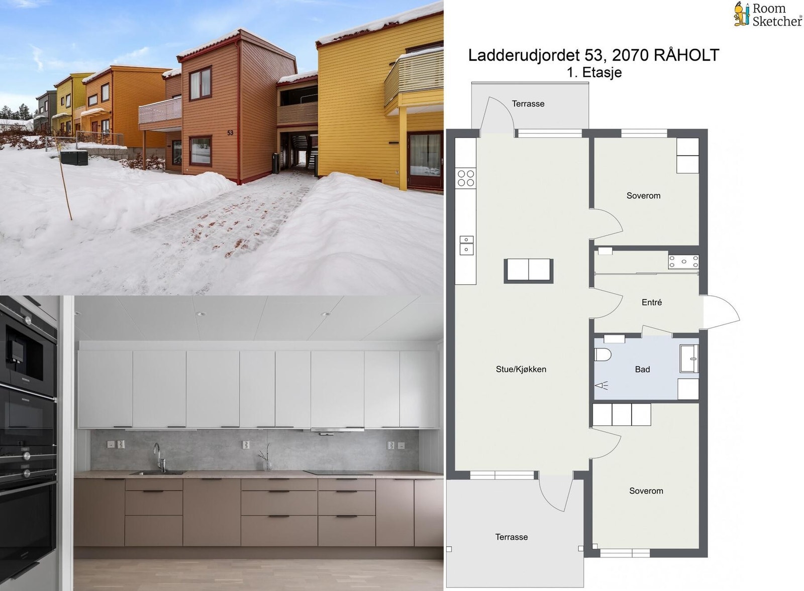 Velkommen til visning i Ladderudjordet 53 - Ta kontakt med Lars Espen Storebø på tlf. 99161972 for Stuen er romslig og lett å møblere med naturlige soner for sofagruppe, og har gulvvarme i stue/kjøkken Galleribilde