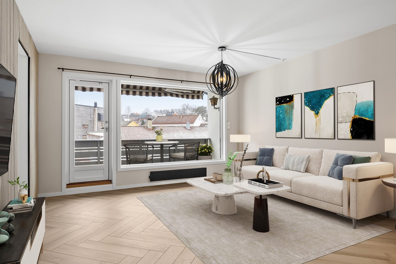 Romslig, pen og moderne stue. Galleribilde