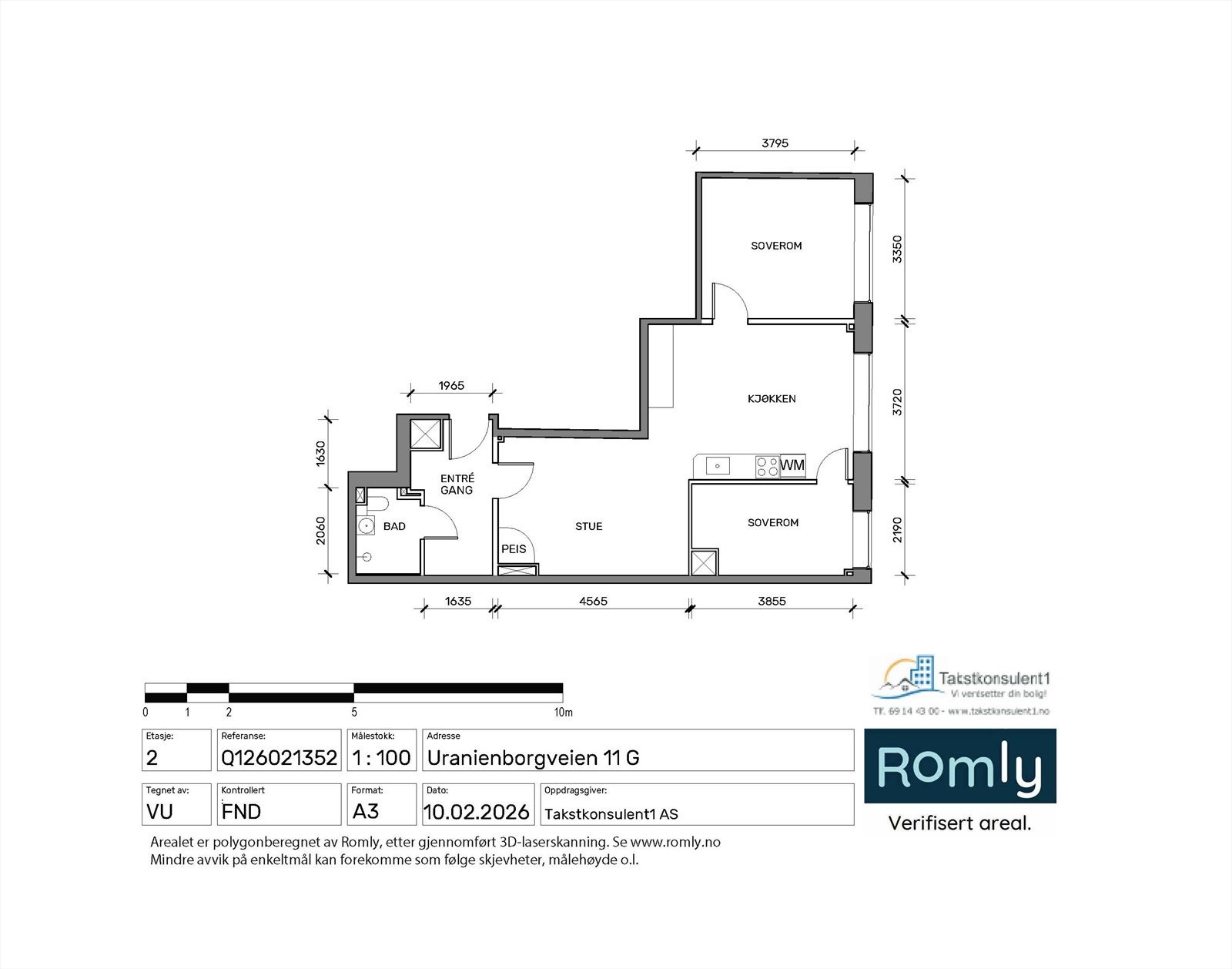 Planløsning. Leiligheten disponerer også en loftsbod på ca. 3,4 m² og en kjellerbod på ca. 8,0 m². Galleribilde