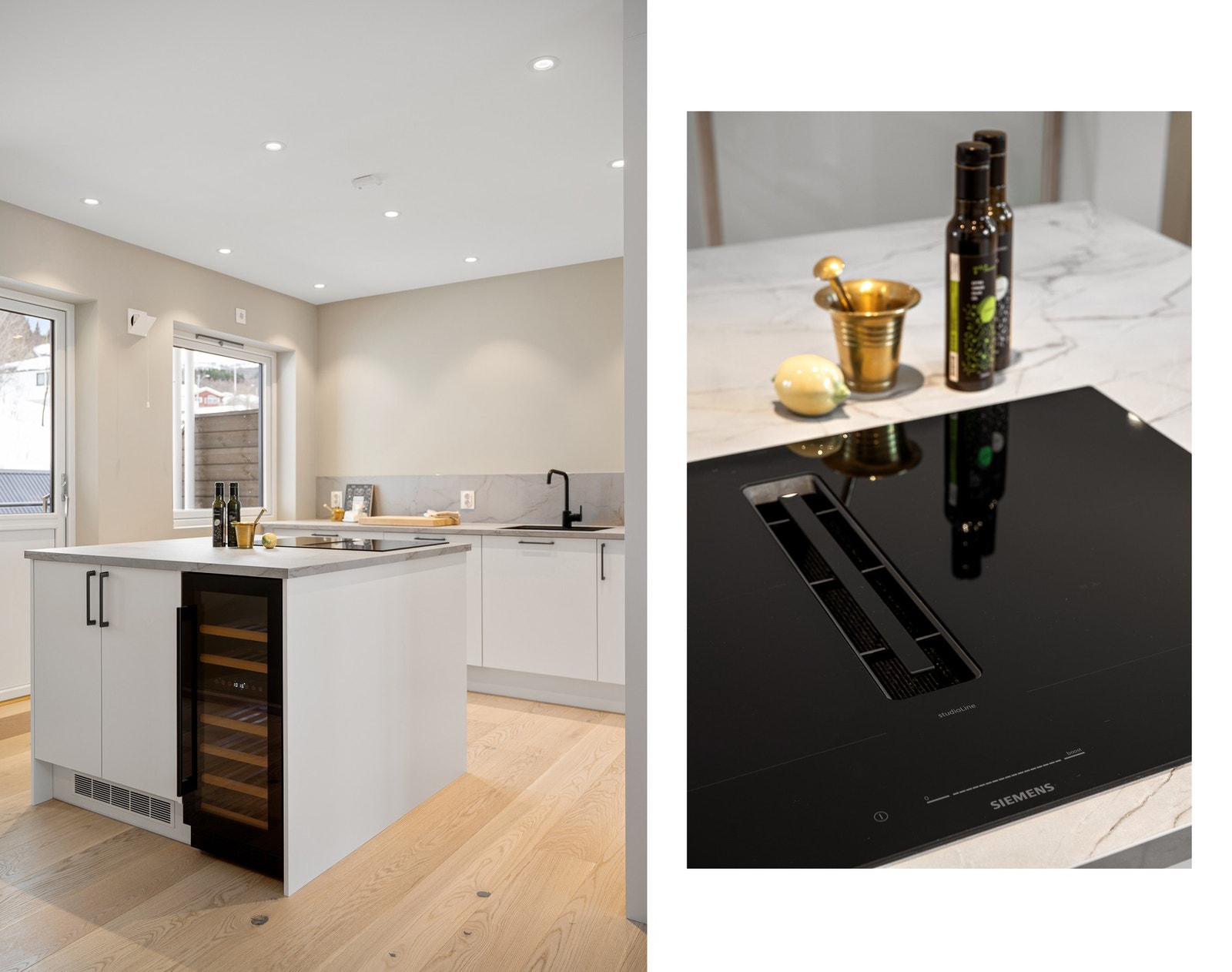 Hvitevarer fra Siemens - bl. annet med vinkjøler og platetopp med integrert ventilator (som forøvrig er veldig enkel å rengjøre) Galleribilde