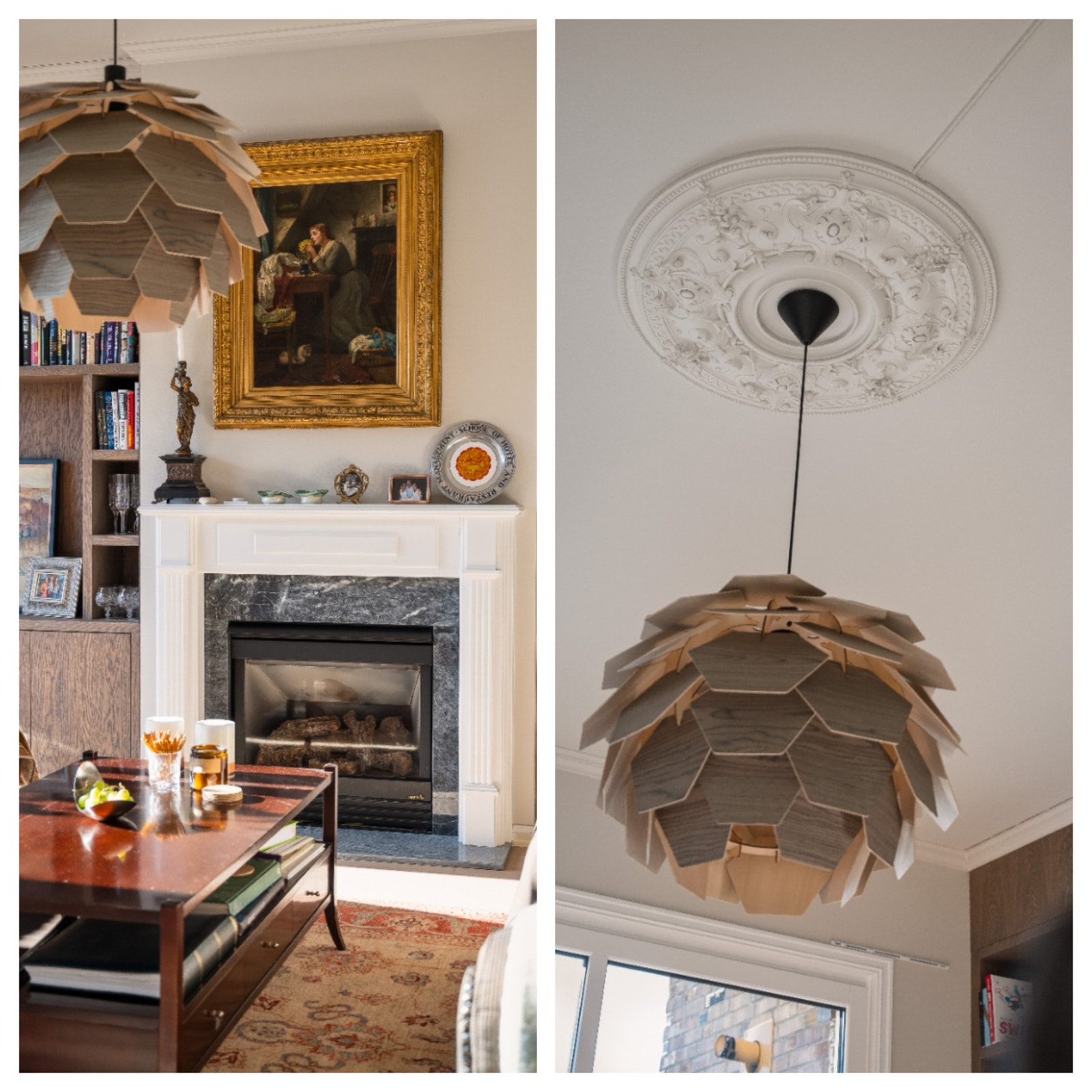 Nydelig gasspeis med ramme i marmor samt rosett i himling. Galleribilde