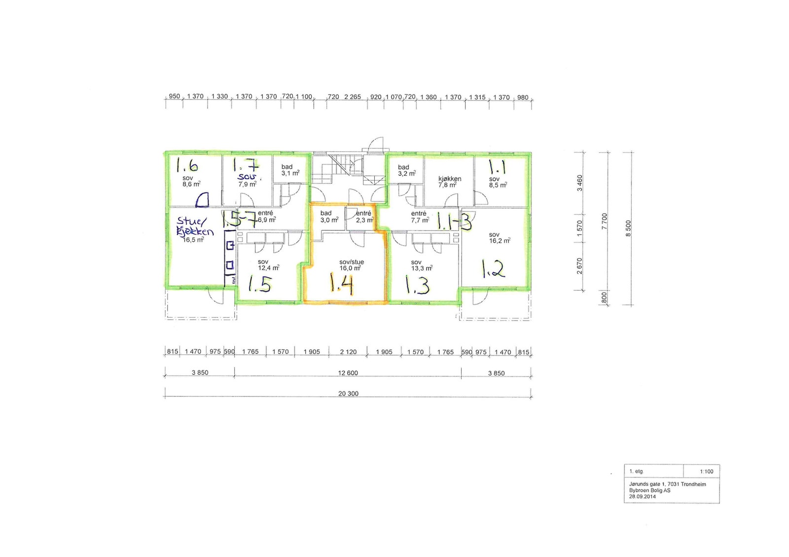 Leiligheten er merket 1.5-7 på plantegningen. Galleribilde
