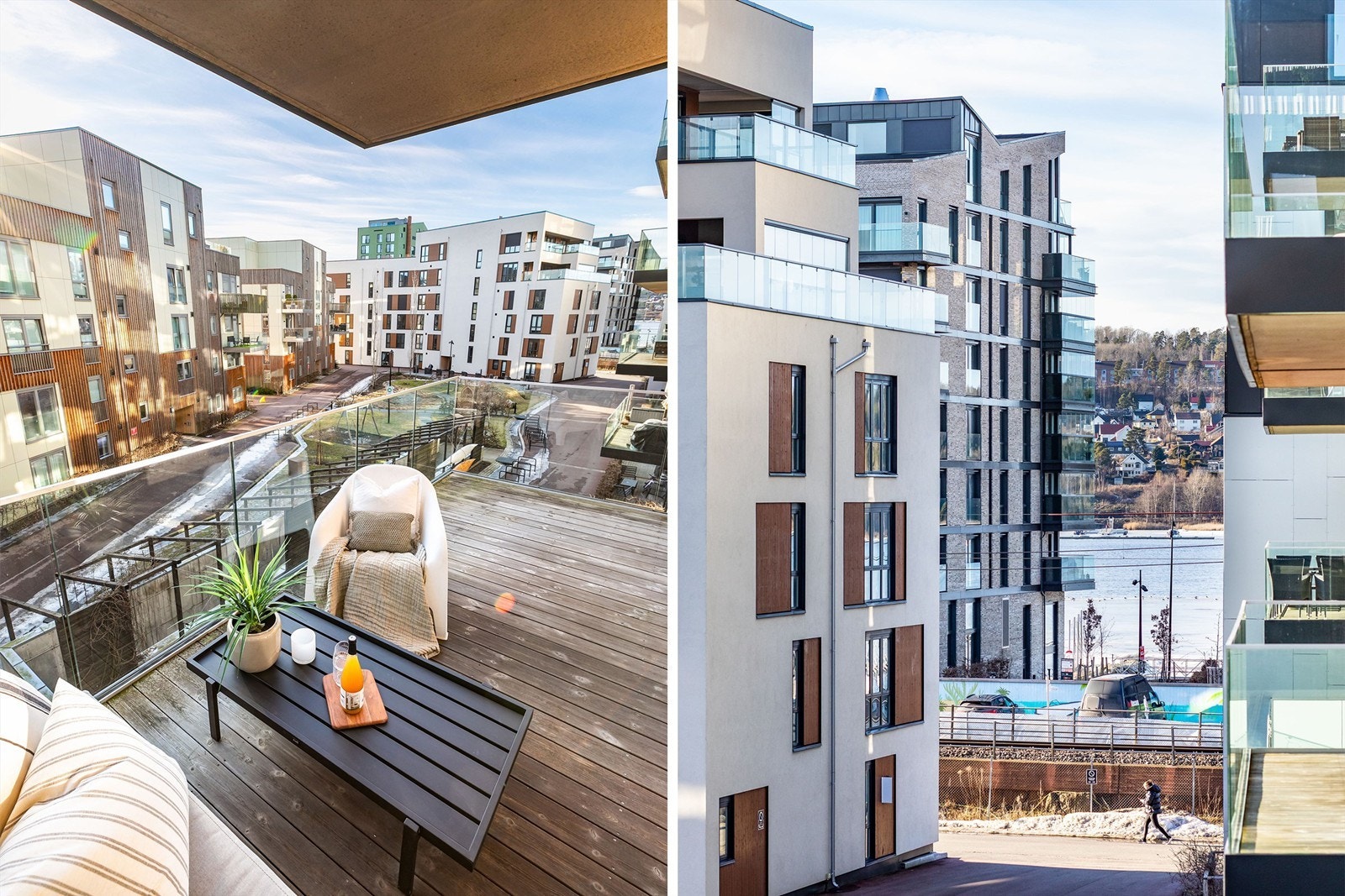 Leiligheten er luftig beliggende i tredje etasje, med siktlinje til sjøen på balkongen.
Fotograf; Børge Oppegård. Galleribilde