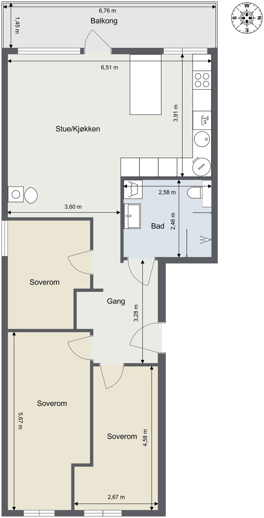 Alternativ planløsning med 3 soverom - Selger kan gjennomføre jobben ved dette, konferer gjerne med megler. Galleribilde