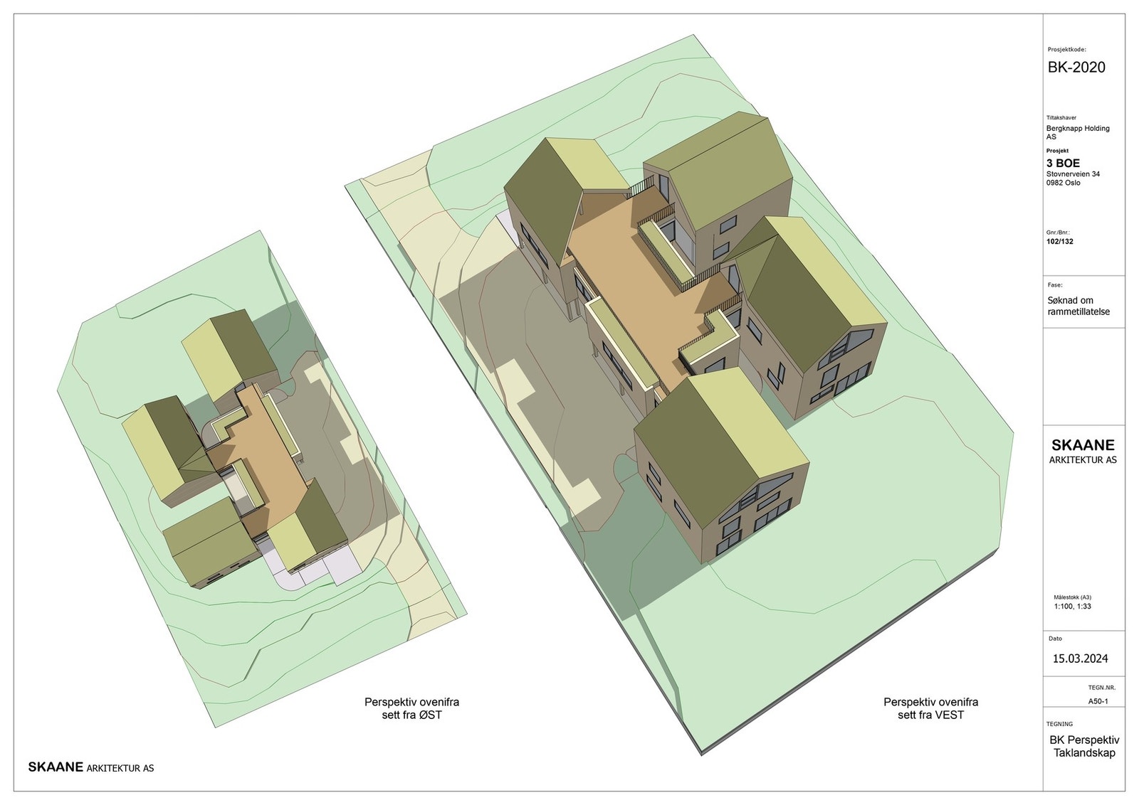 Perspektiver utarbeidet av arkitekt tilknyttet rammetillatelsen. Galleribilde