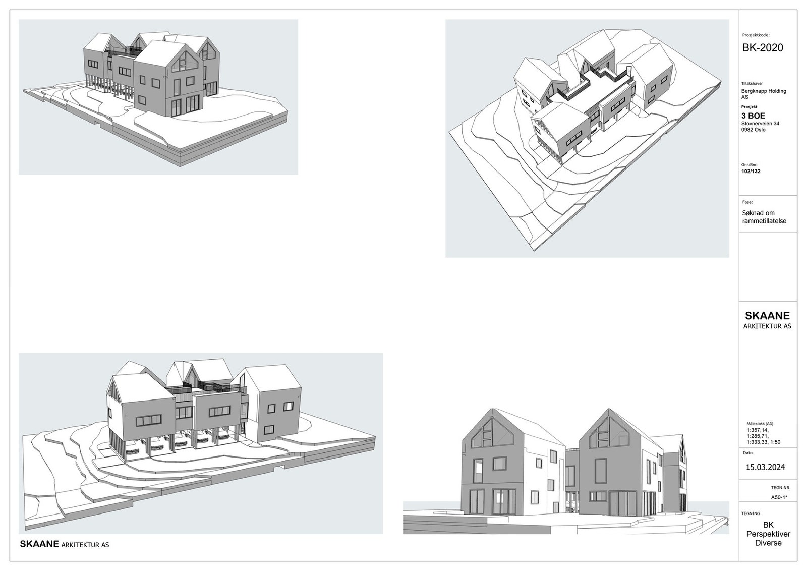 Perspektiver utarbeidet av arkitekt tilknyttet rammetillatelsen. Galleribilde