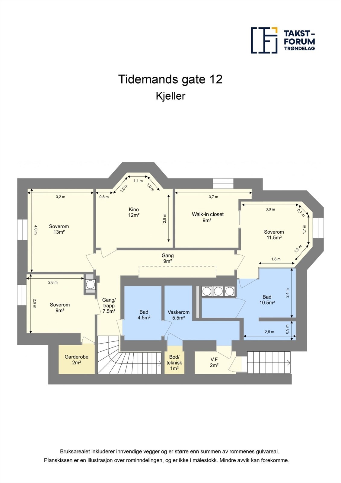Planskisse kjelleretasje. Galleribilde