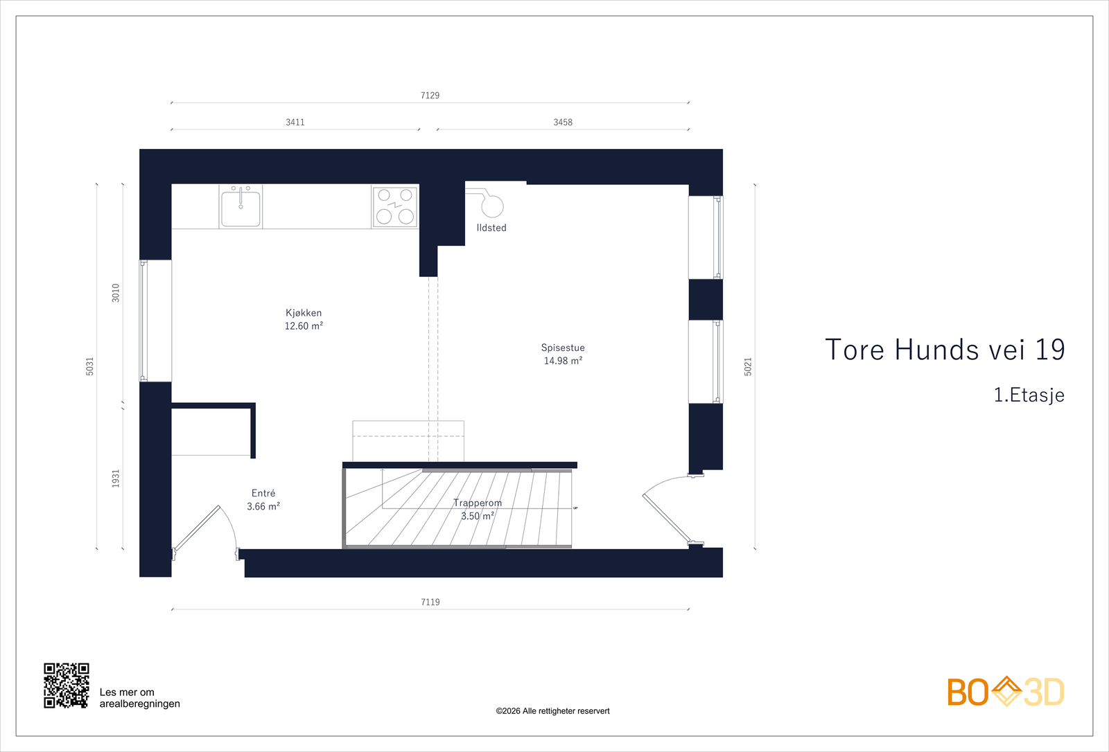 Første etasje har en sosial planløsning med åpen sone mellom kjøkken og spisestue. Galleribilde