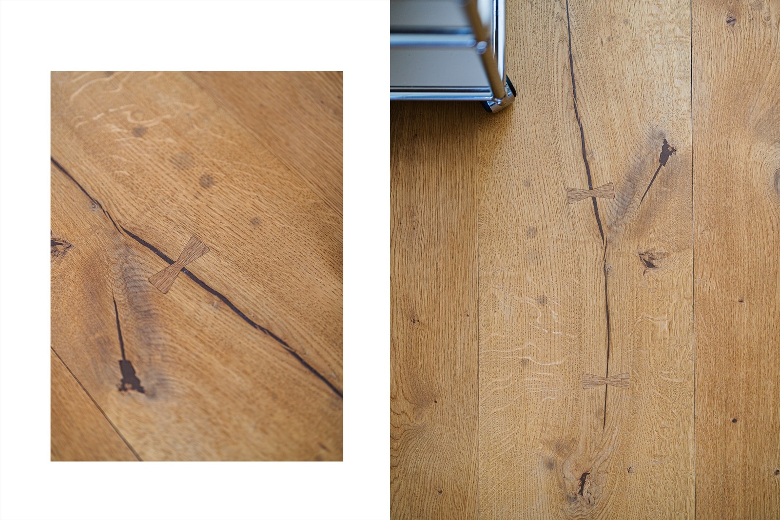 Eksklusive Dinesen eikegulv med karakteristiske detaljer er gjennomgående i boligen. Galleribilde