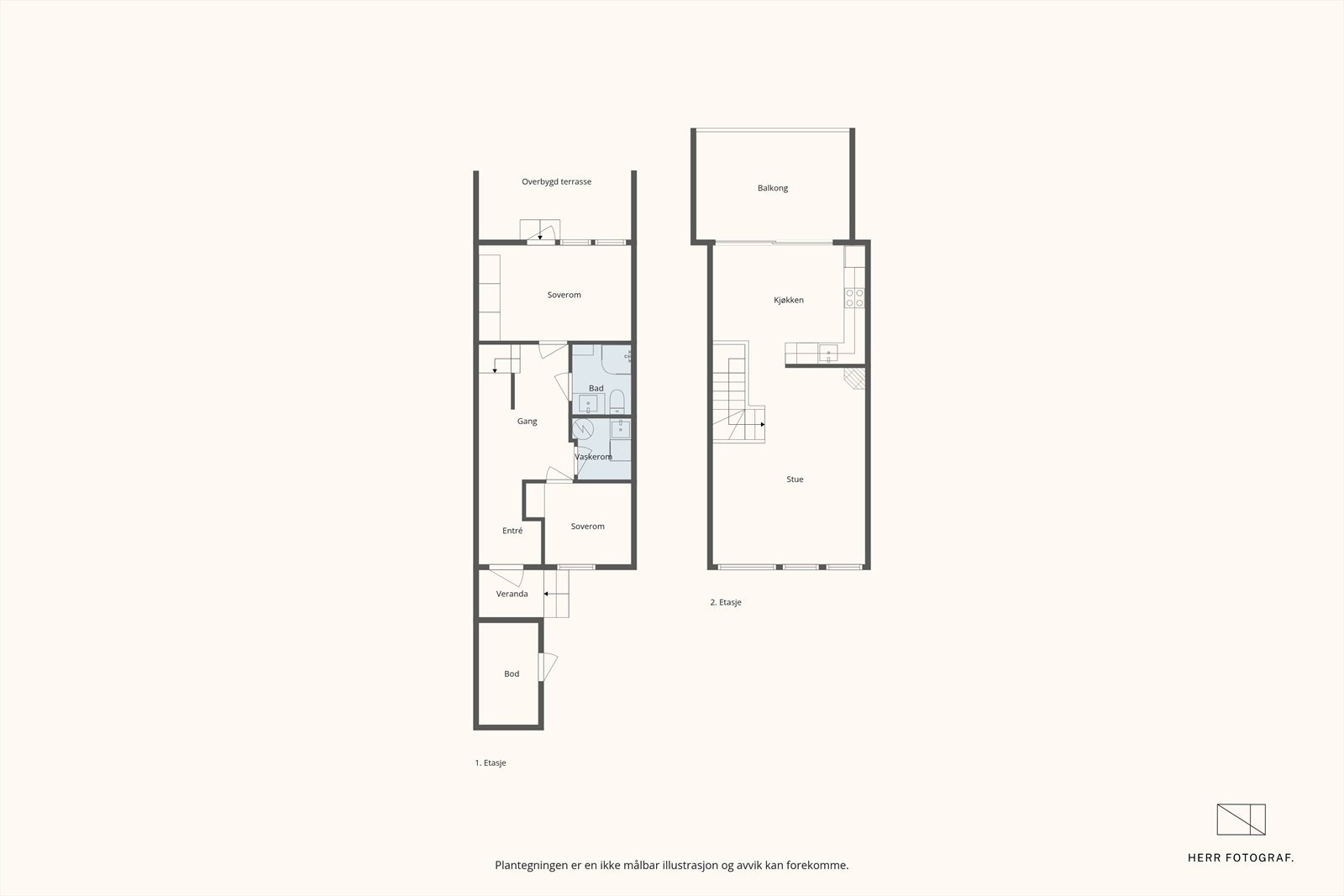 Plantegning begge etasjer. Galleribilde