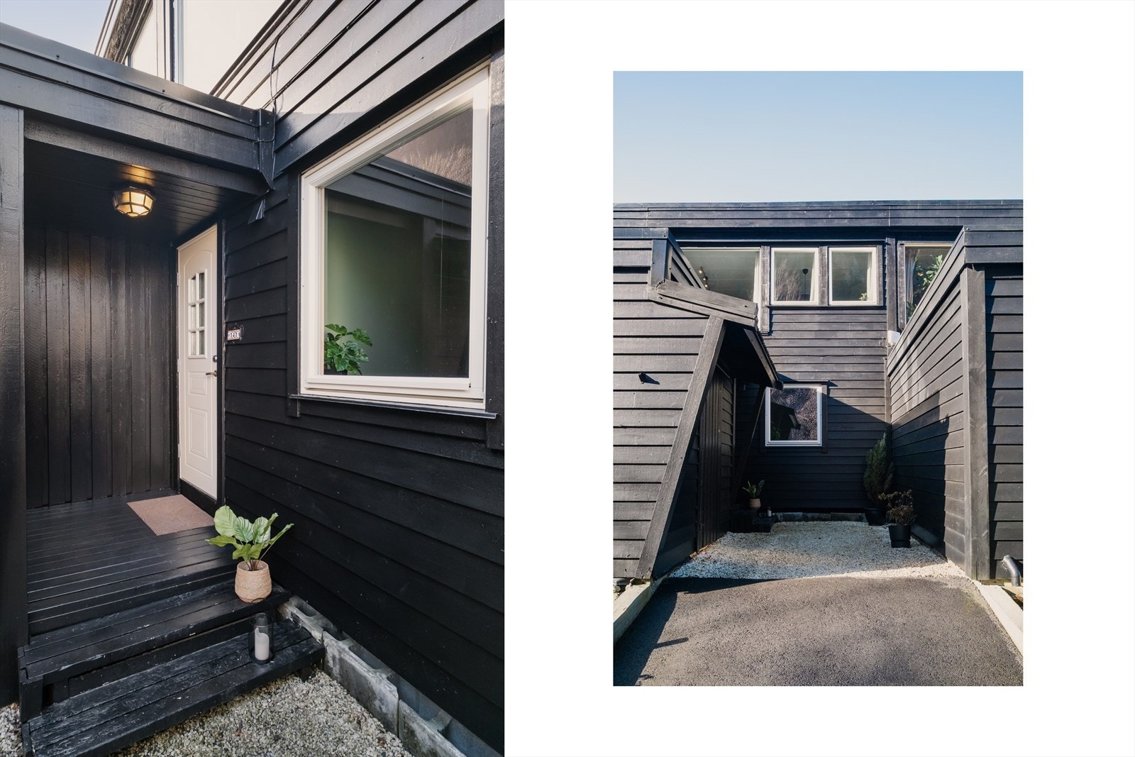 Koselig overbygget inngangsparti. Boligen har godt med lagringsplass i utvendig bod. Galleribilde