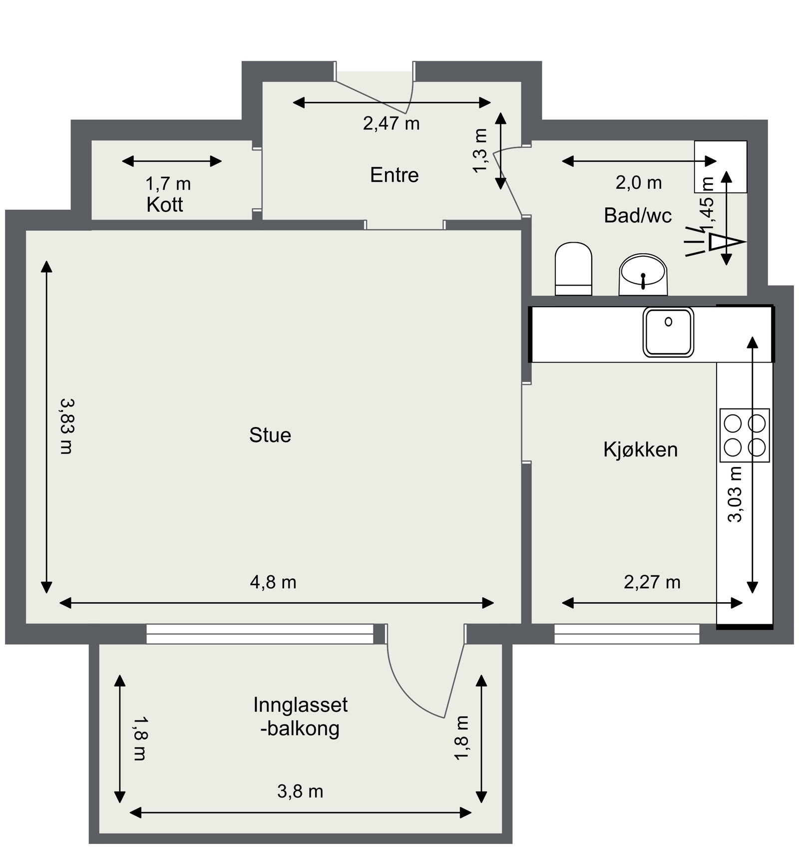 Skisse med mål. Galleribilde