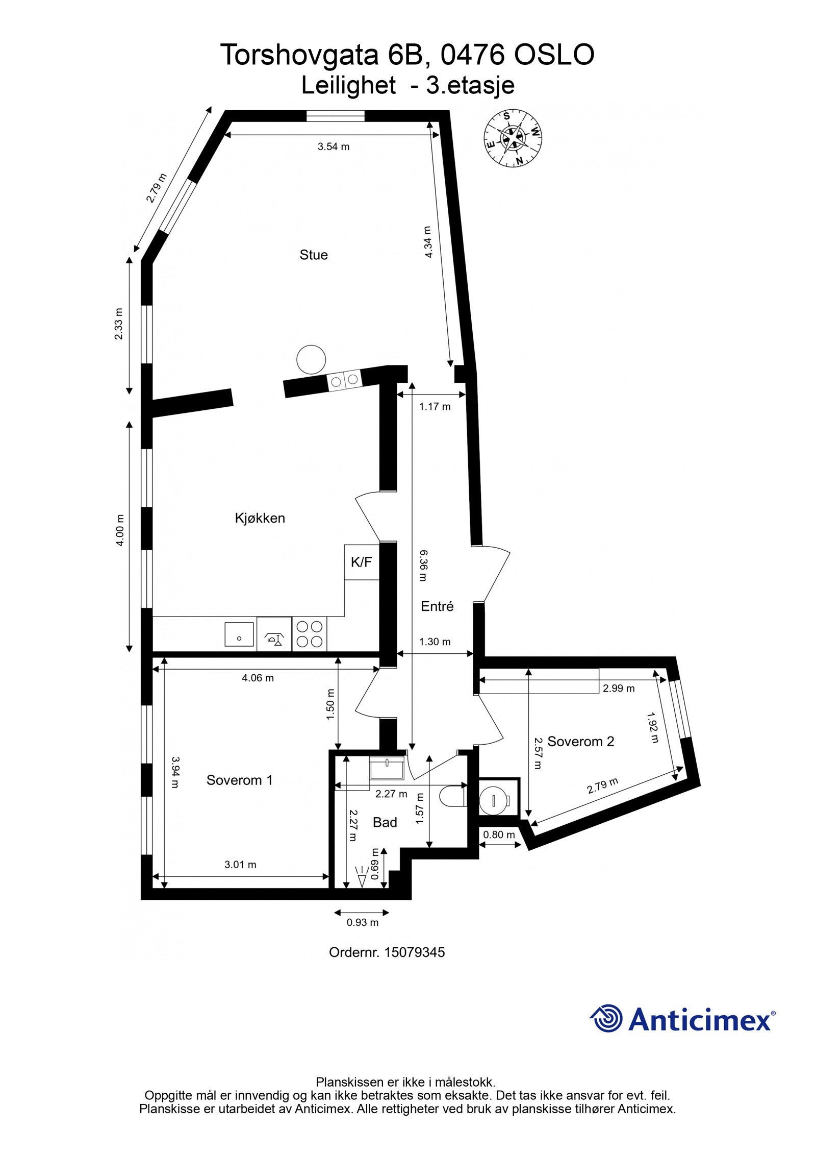 Plantegning med mål. Galleribilde