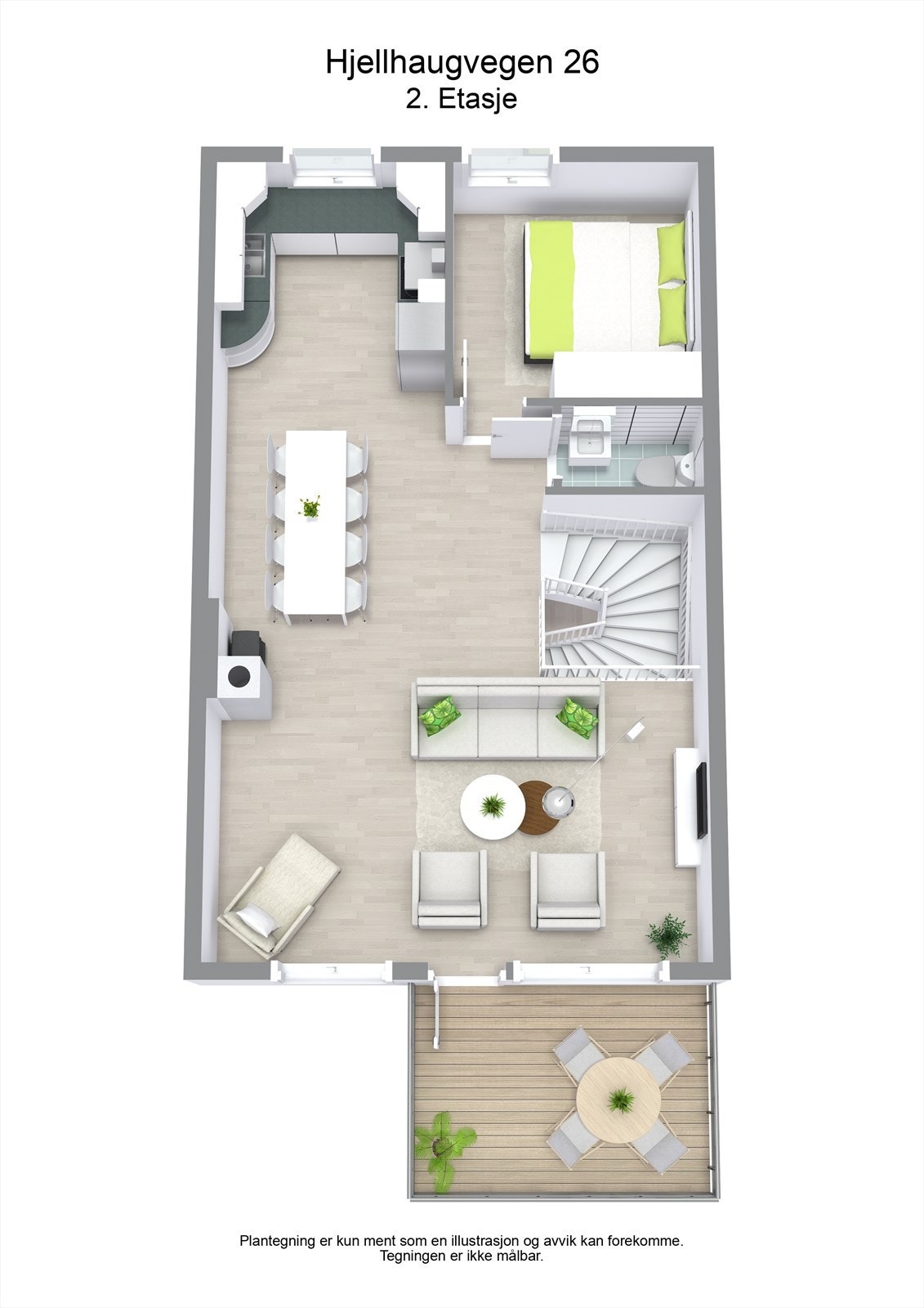 Illustrasjon av planløsningen i andre etasje. Galleribilde