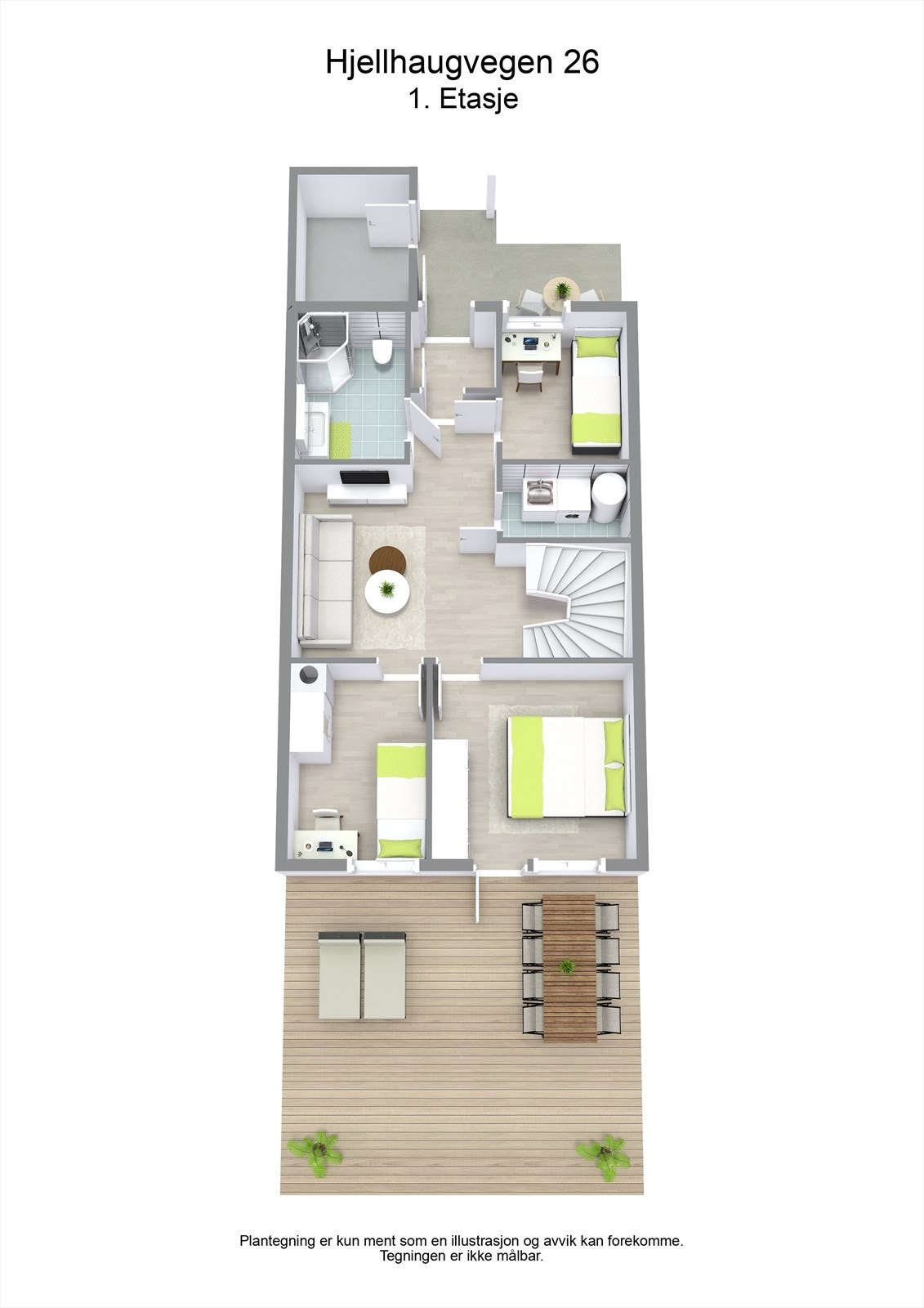 Illustrasjon av planløsningen i første etasje. Galleribilde