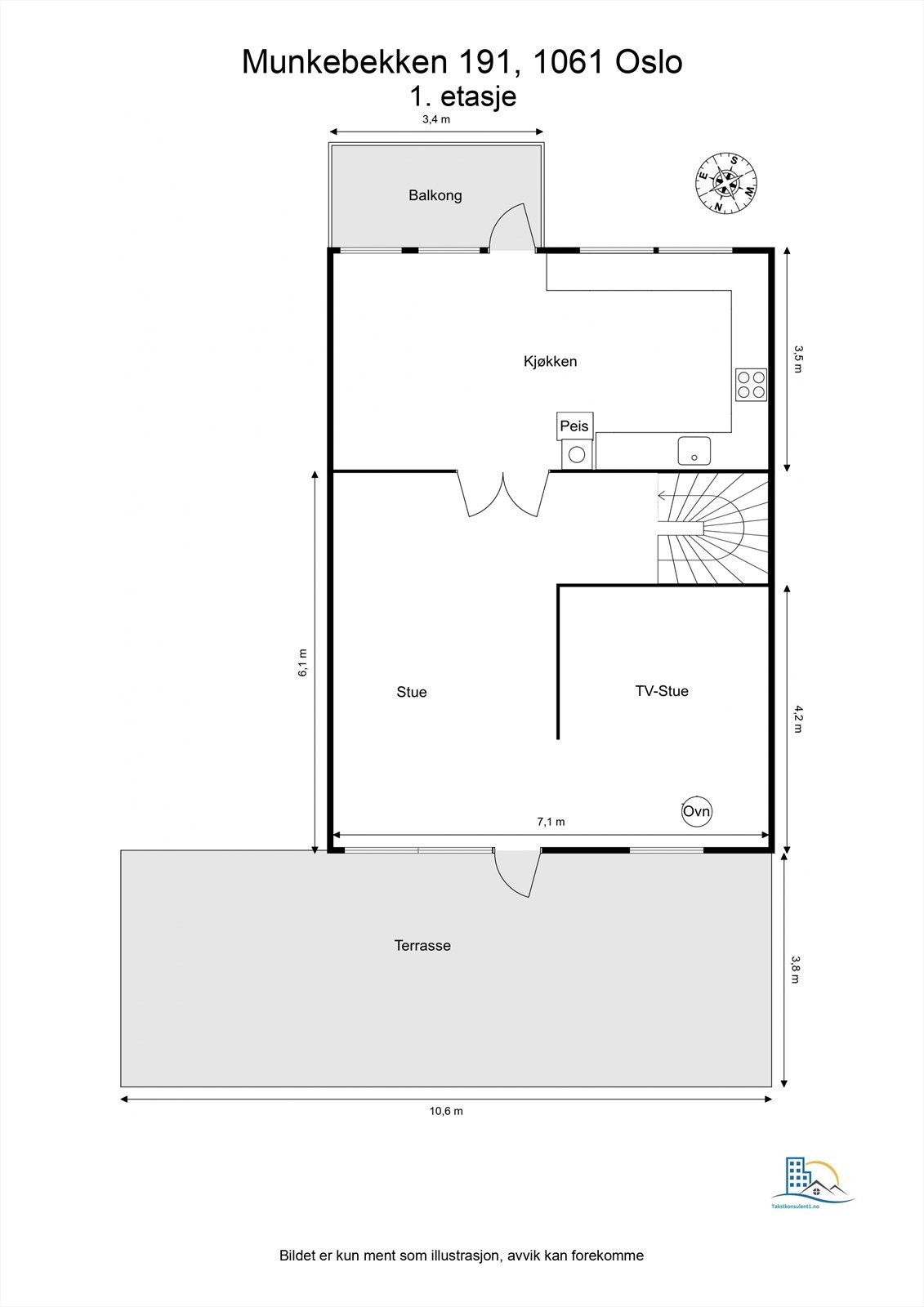 Planløsning 1. etasje: En sosial sone med stue, TV-stue og kjøkken, samt utgang til to uteplasser. Galleribilde