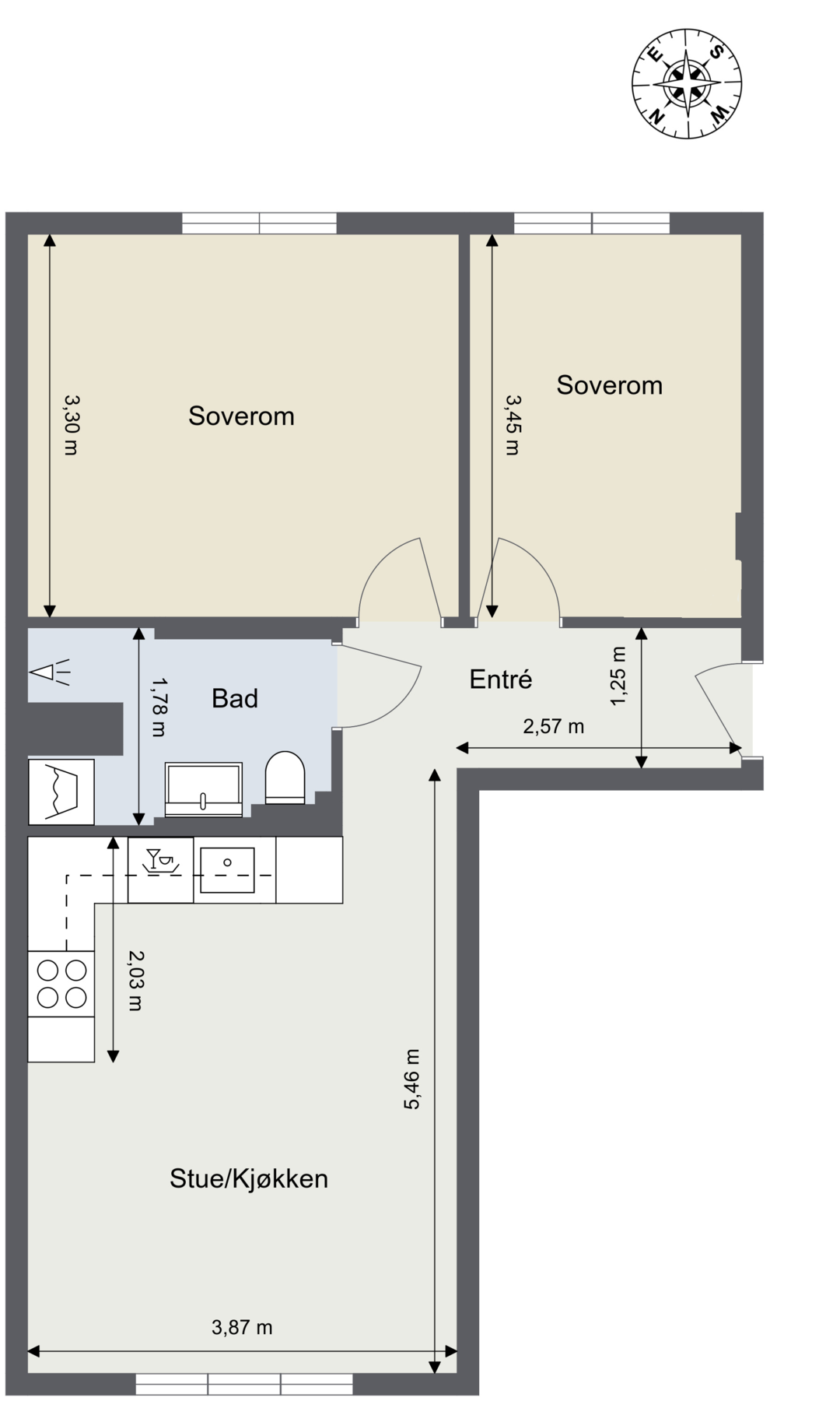 Plantegning med mål. Galleribilde