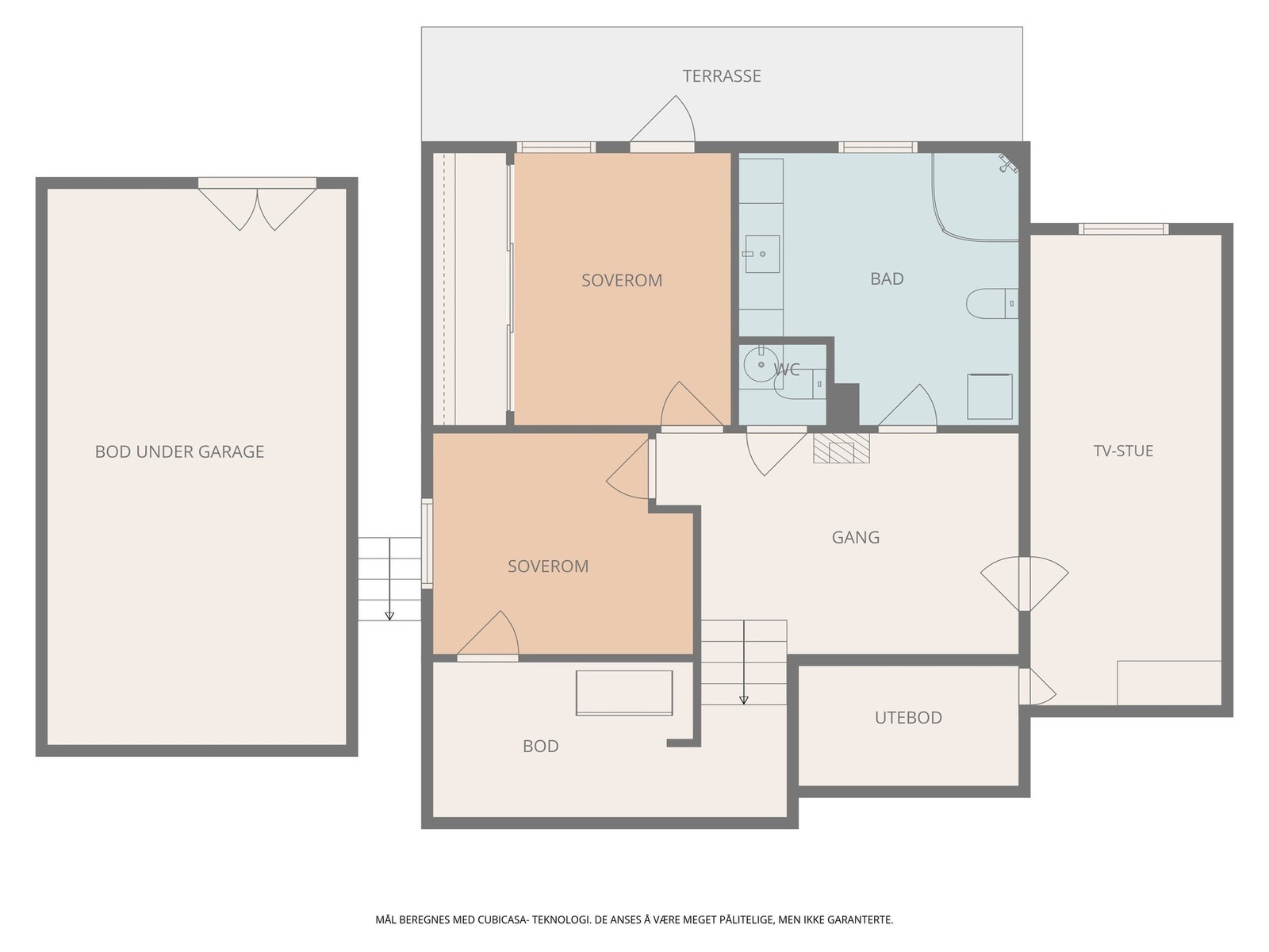 Underetasjen er innredet med kjellerstue, to soverom, bad, toalettrom og bod. Galleribilde