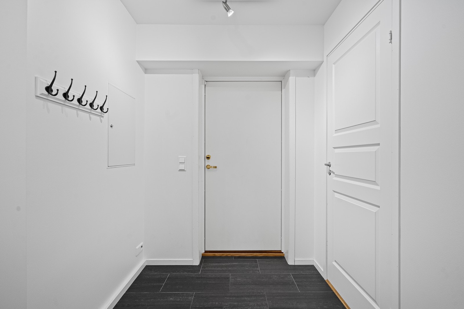 Entrè med fliser på gulv og malte vegger. Galleribilde